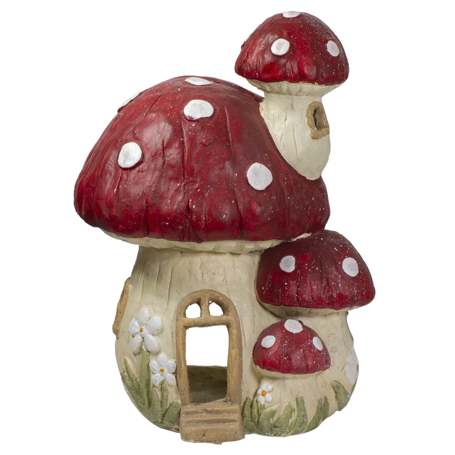 18" Red and Beige Mushroom House Outdoor Garden Statue
