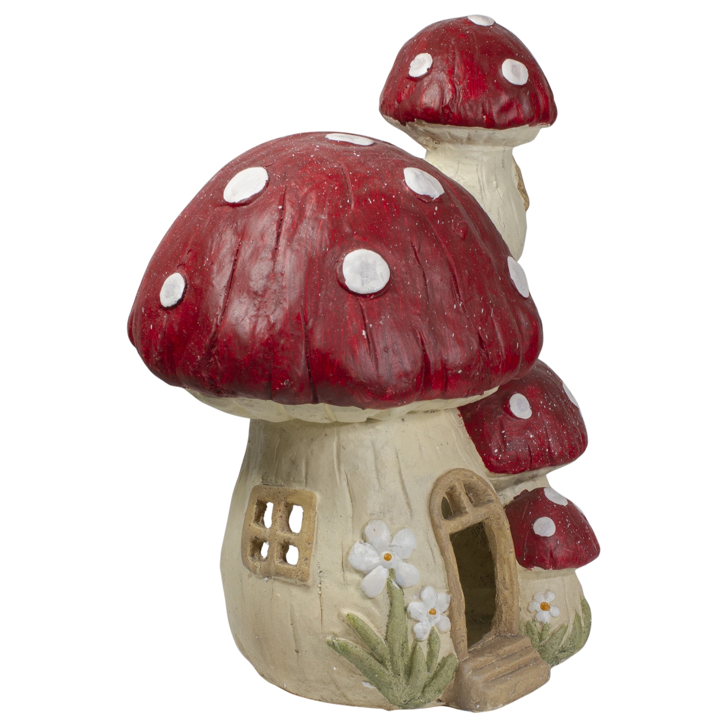 18" Red and Beige Mushroom House Outdoor Garden Statue