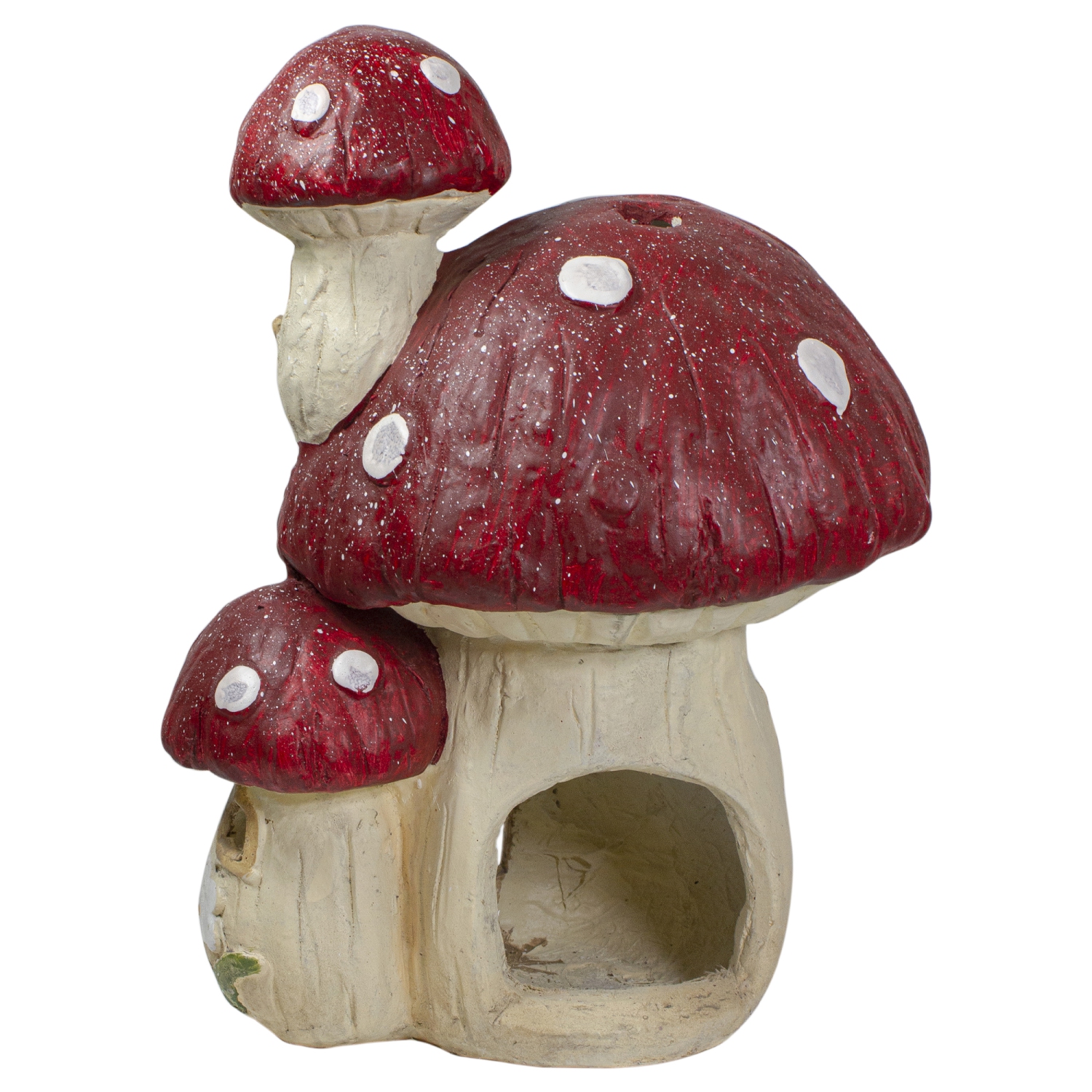 18" Red and Beige Mushroom House Outdoor Garden Statue