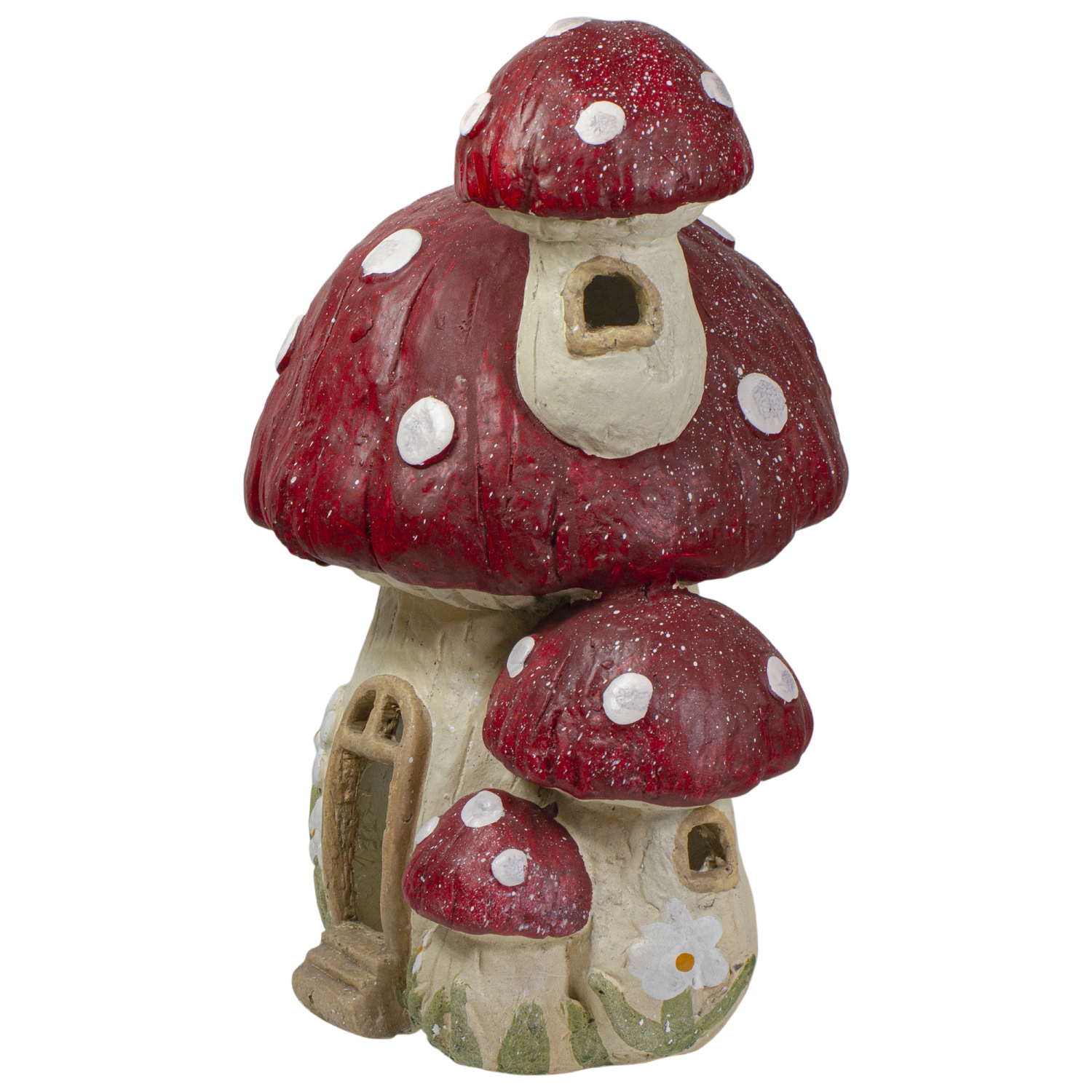 18" Red and Beige Mushroom House Outdoor Garden Statue