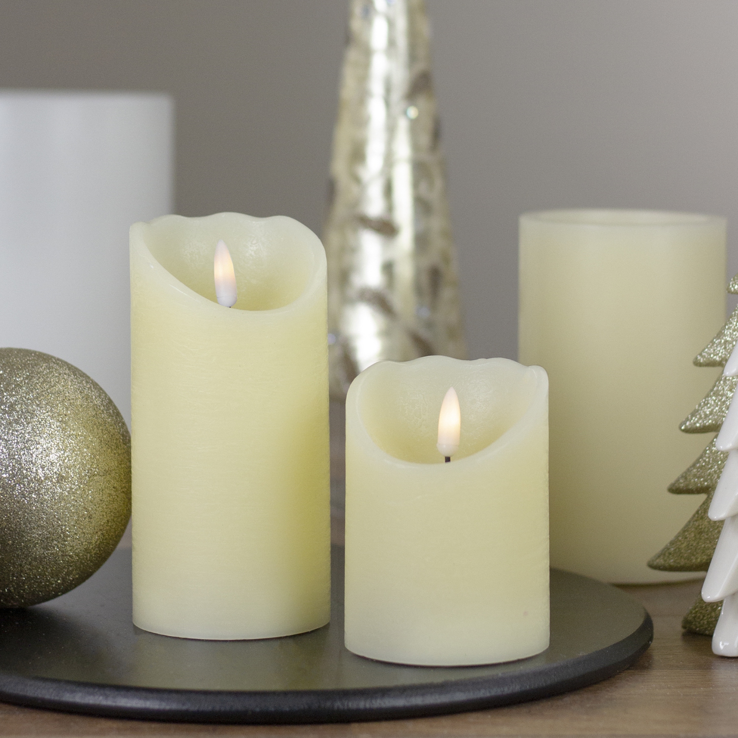 Bougie blanche non parfumée à piles de 4 po, cire scintillante à DEL