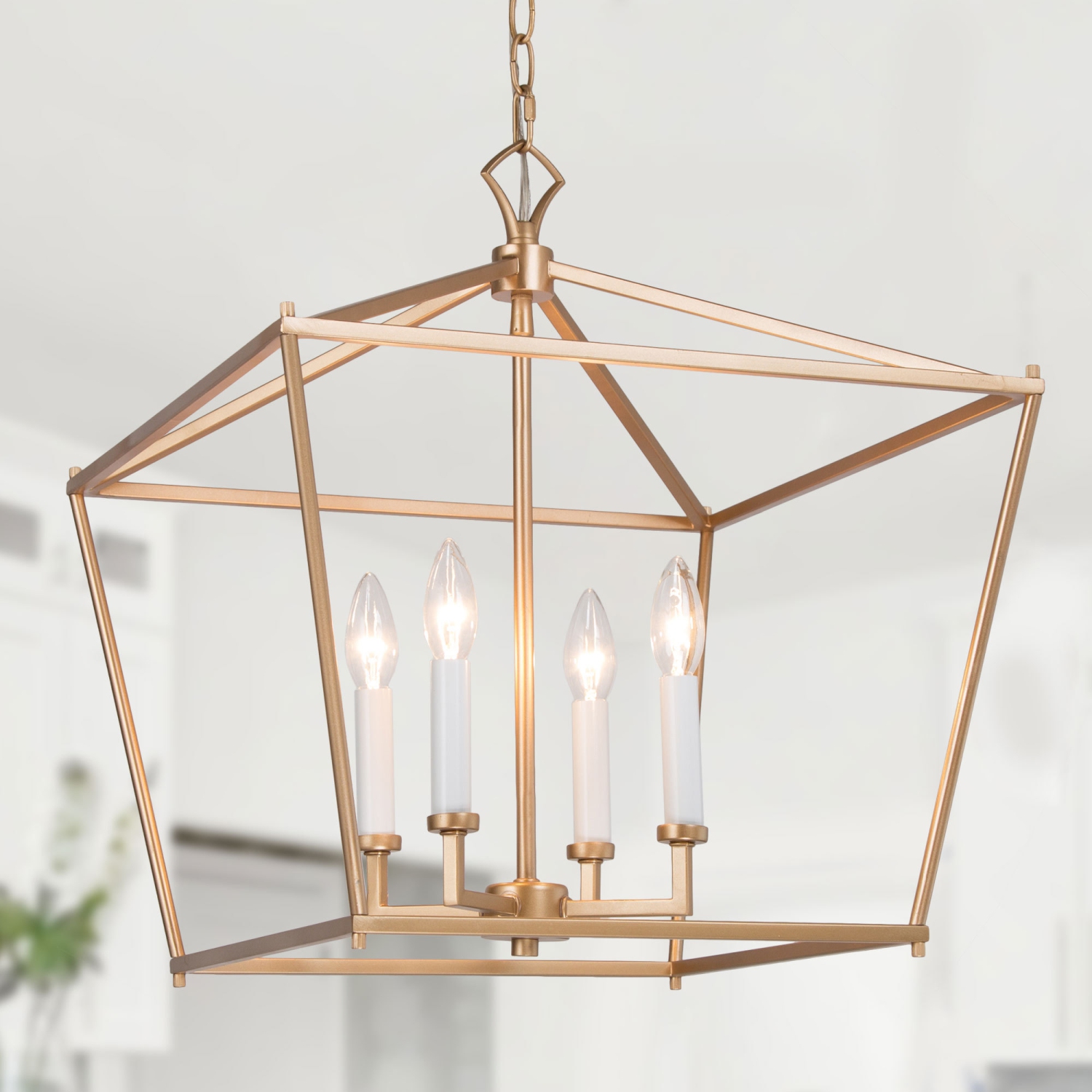 Modern 4-Light Geometric Gold Chandelier