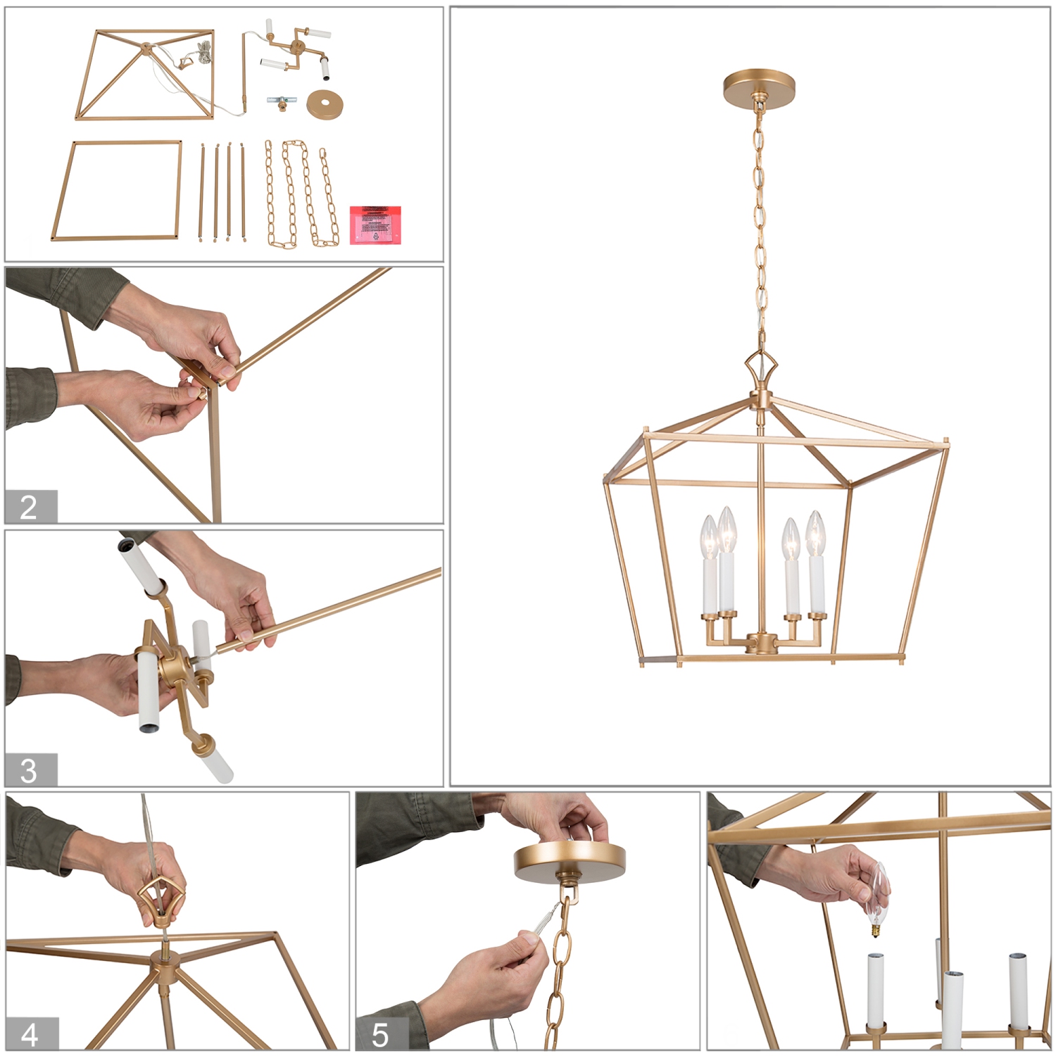 Modern 4-Light Geometric Gold Chandelier
