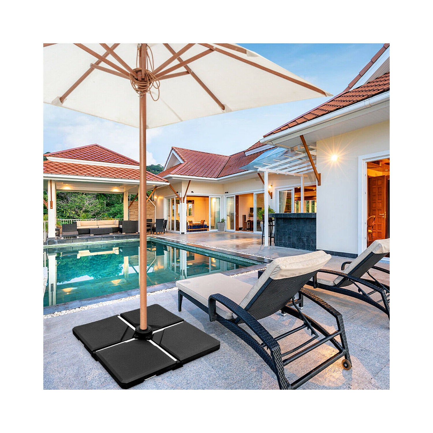 Gymax 4 Cantilever Offset Umbrella Base Weight Stand Water/Sand Filled