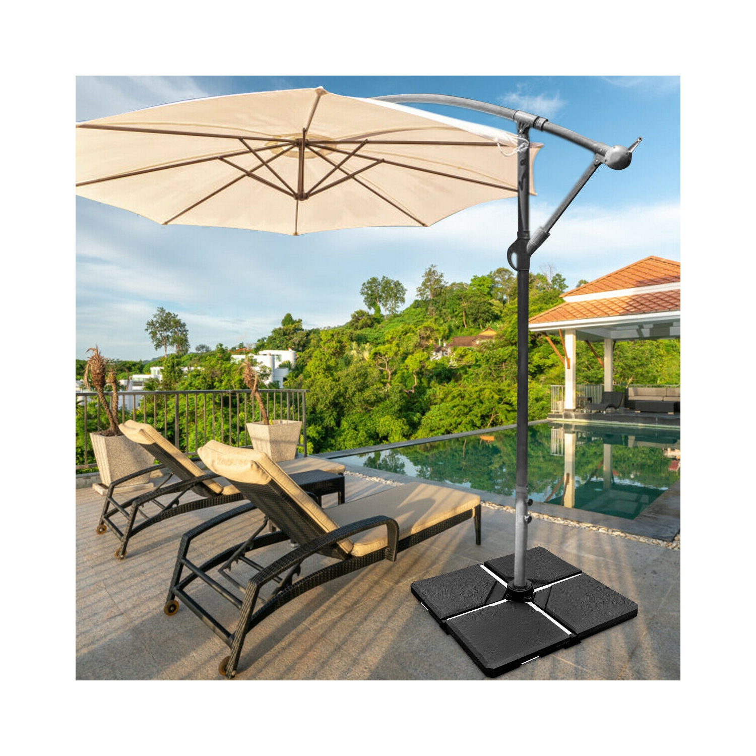 Gymax 4 Cantilever Offset Umbrella Base Weight Stand Water/Sand Filled