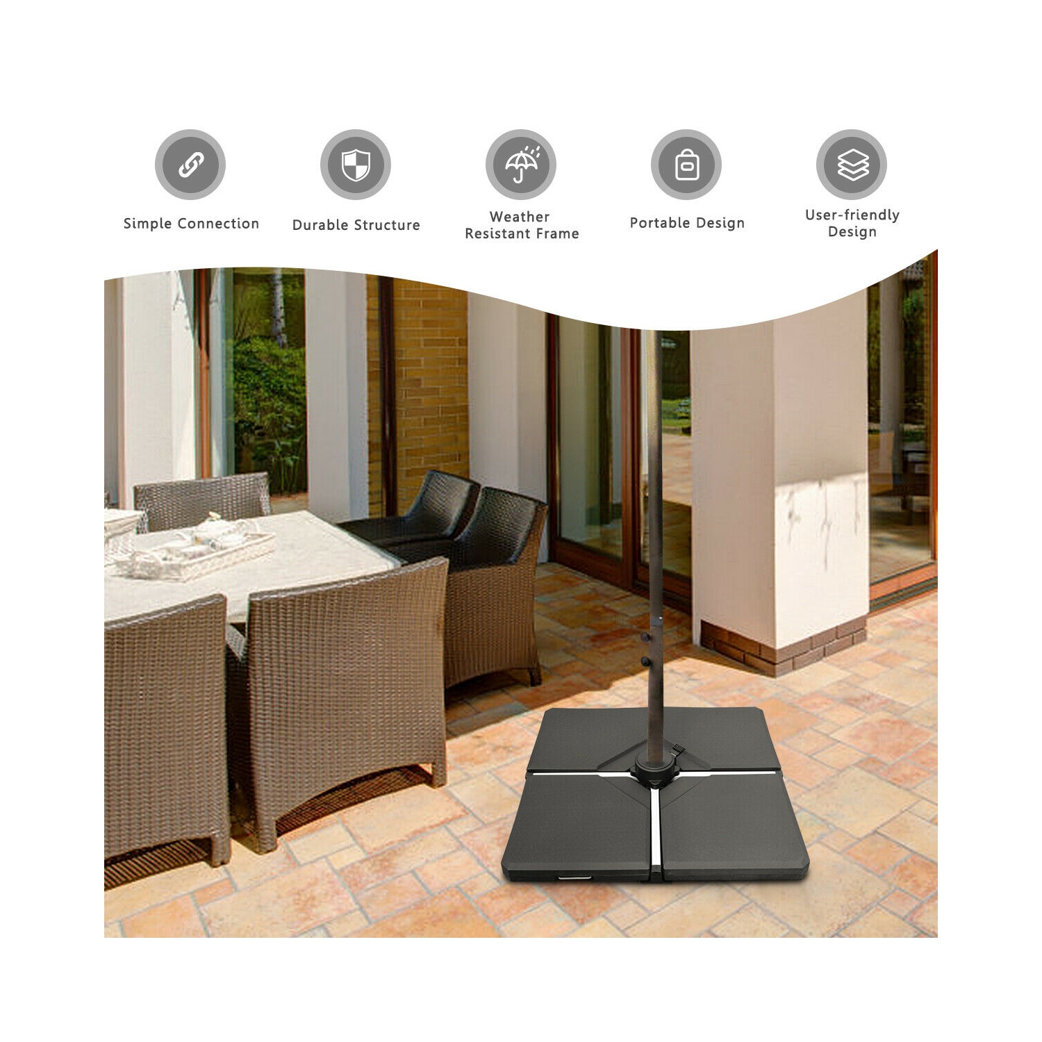 Gymax 4 Cantilever Offset Umbrella Base Weight Stand Water/Sand Filled