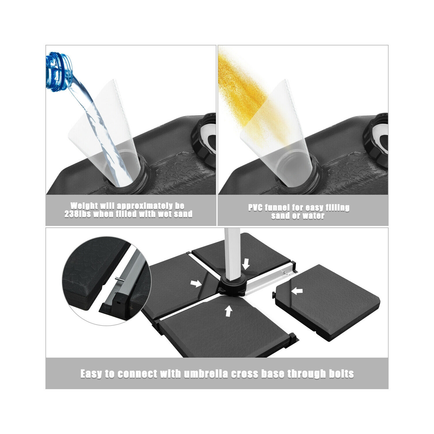 Gymax 4 Cantilever Offset Umbrella Base Weight Stand Water/Sand Filled