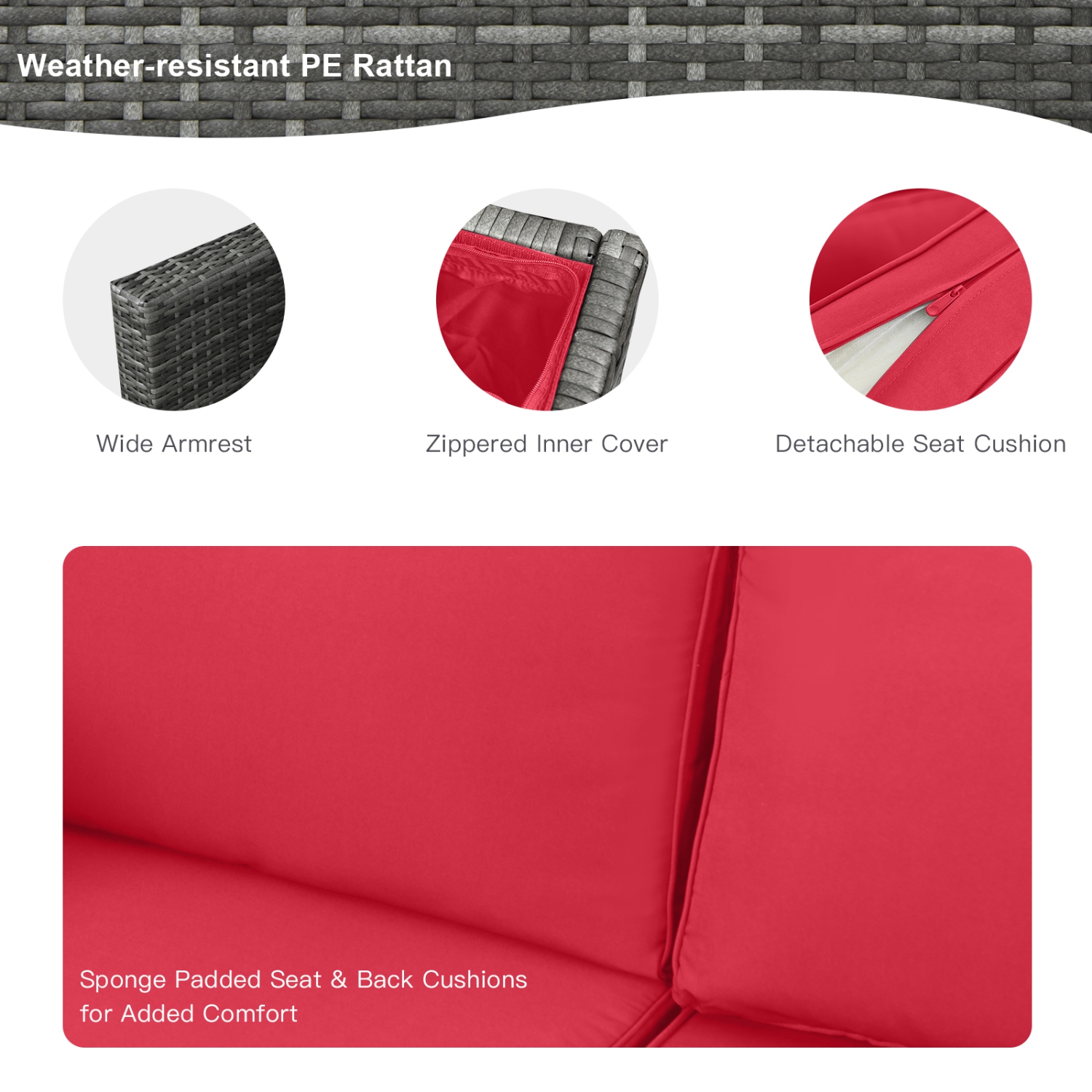 Patiojoy 9 PCS Rattan Dinning Set Wicker Sofa w/Propane Gas Fire Pit 60,000 Btu Heater Grey/Black/Navy/Red/Off White