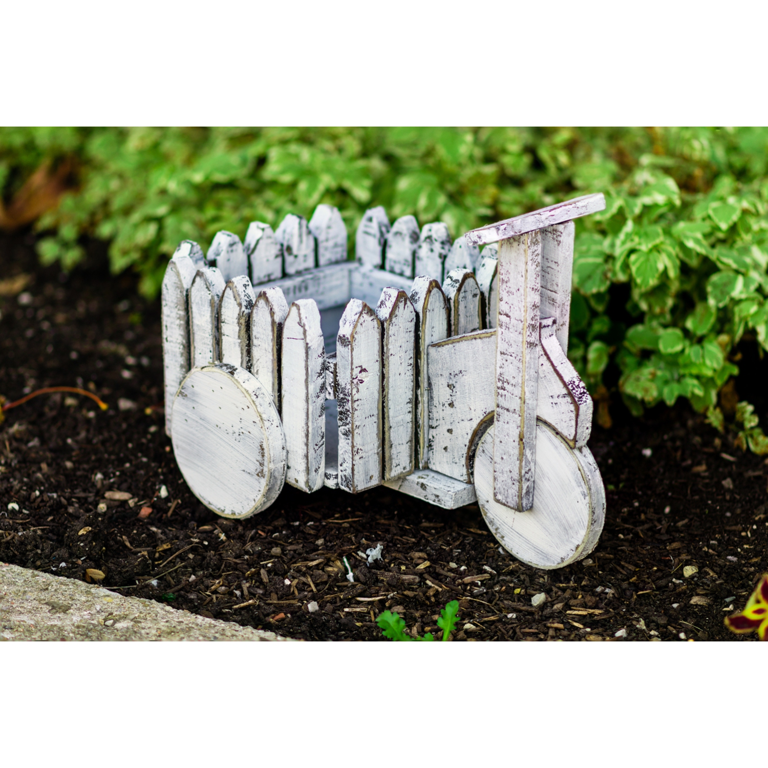 Hi-Line Gift Ltd Wooden White Cart Planter