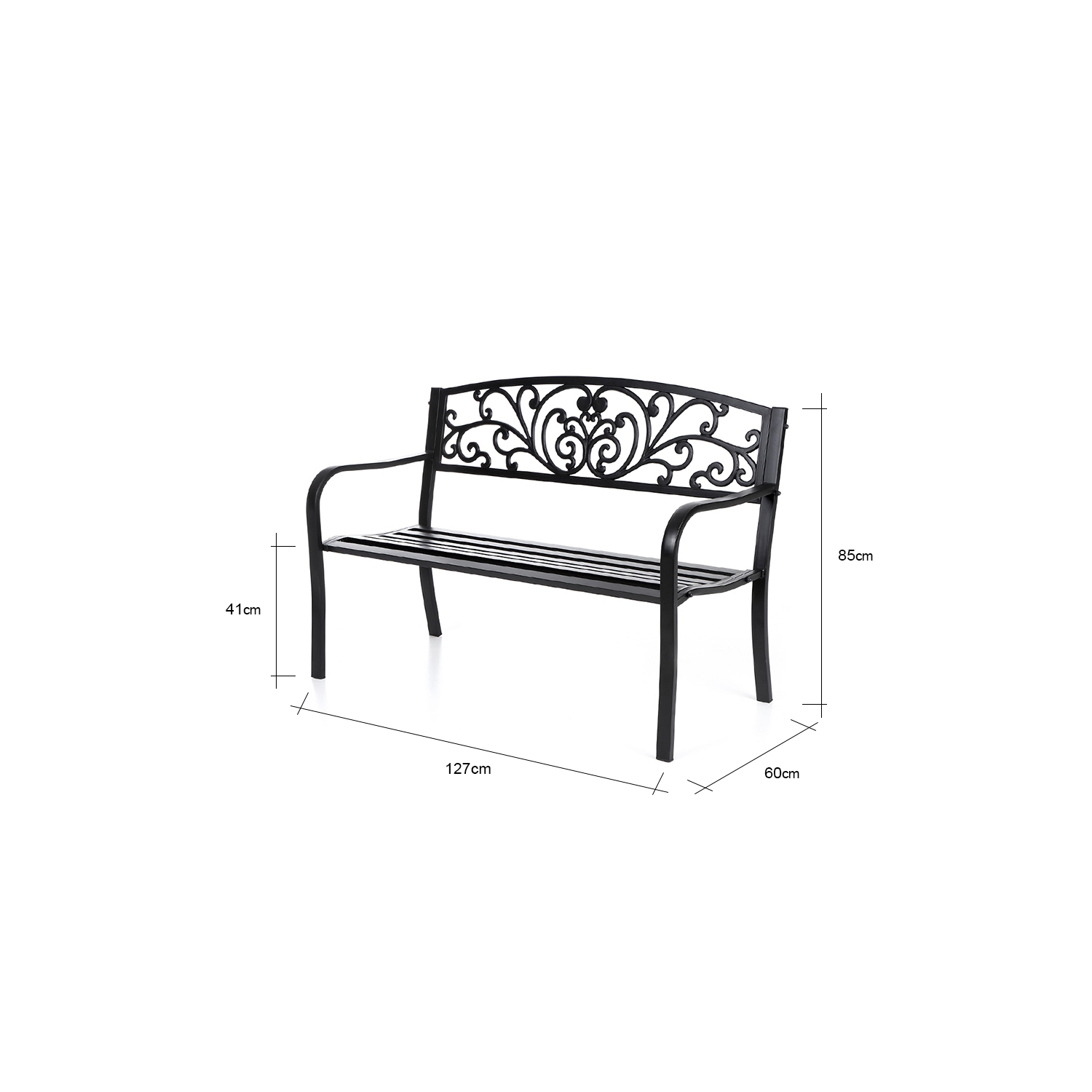 Hi-Line Gift Ltd Garden Bench Black Scroll Backrest 50 Inch Long