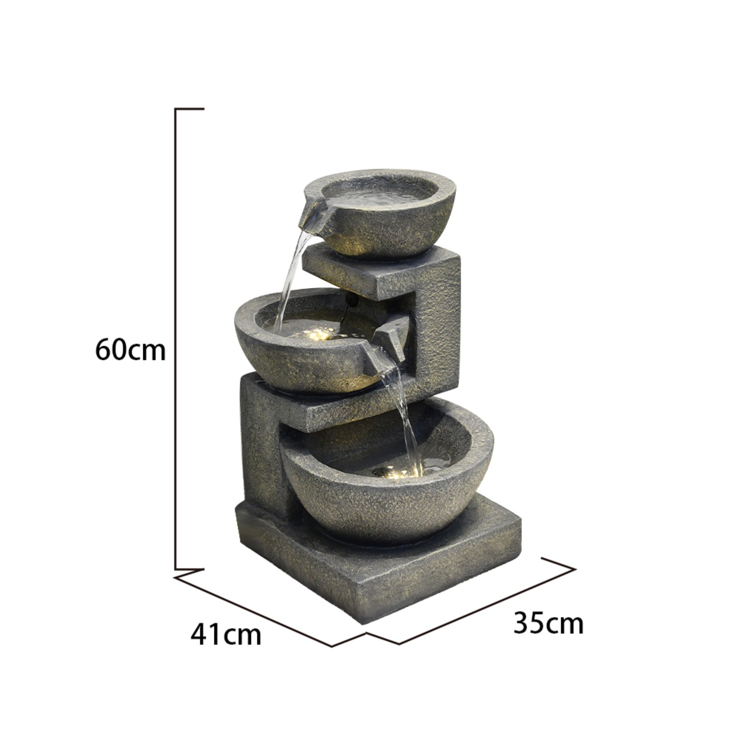 Hi-Line Gift Ltd 3 Bowl Fountain with 2 Warm White LEDs