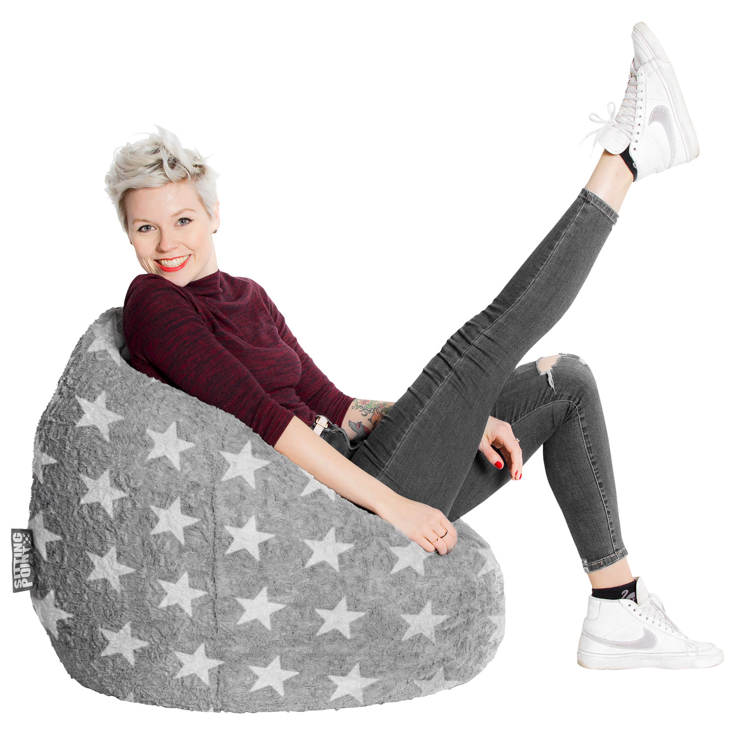 Fluffy Stars Contemporary Polyester Bean Bag – Grey