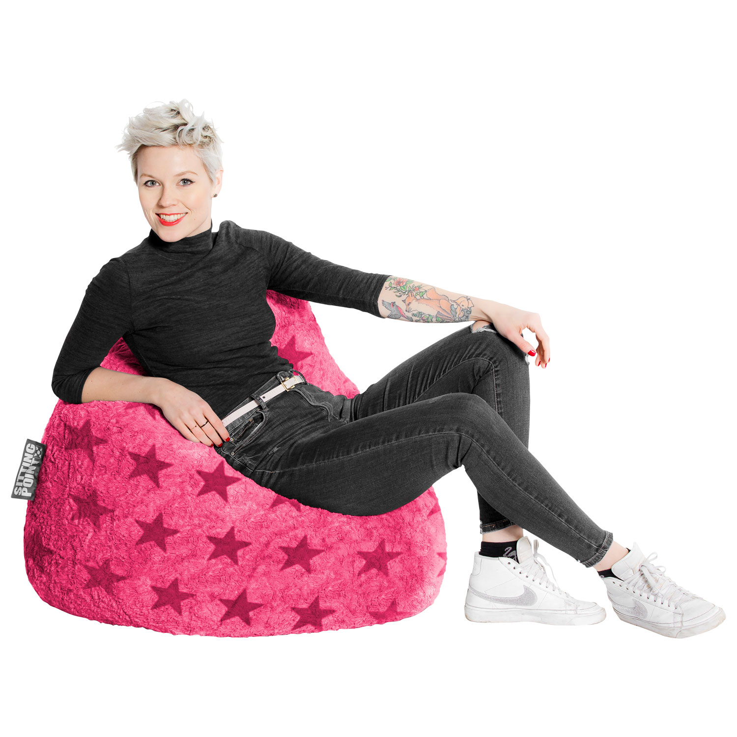 Fauteuil poire contemporain en polyester Fluffy Stars - Rose