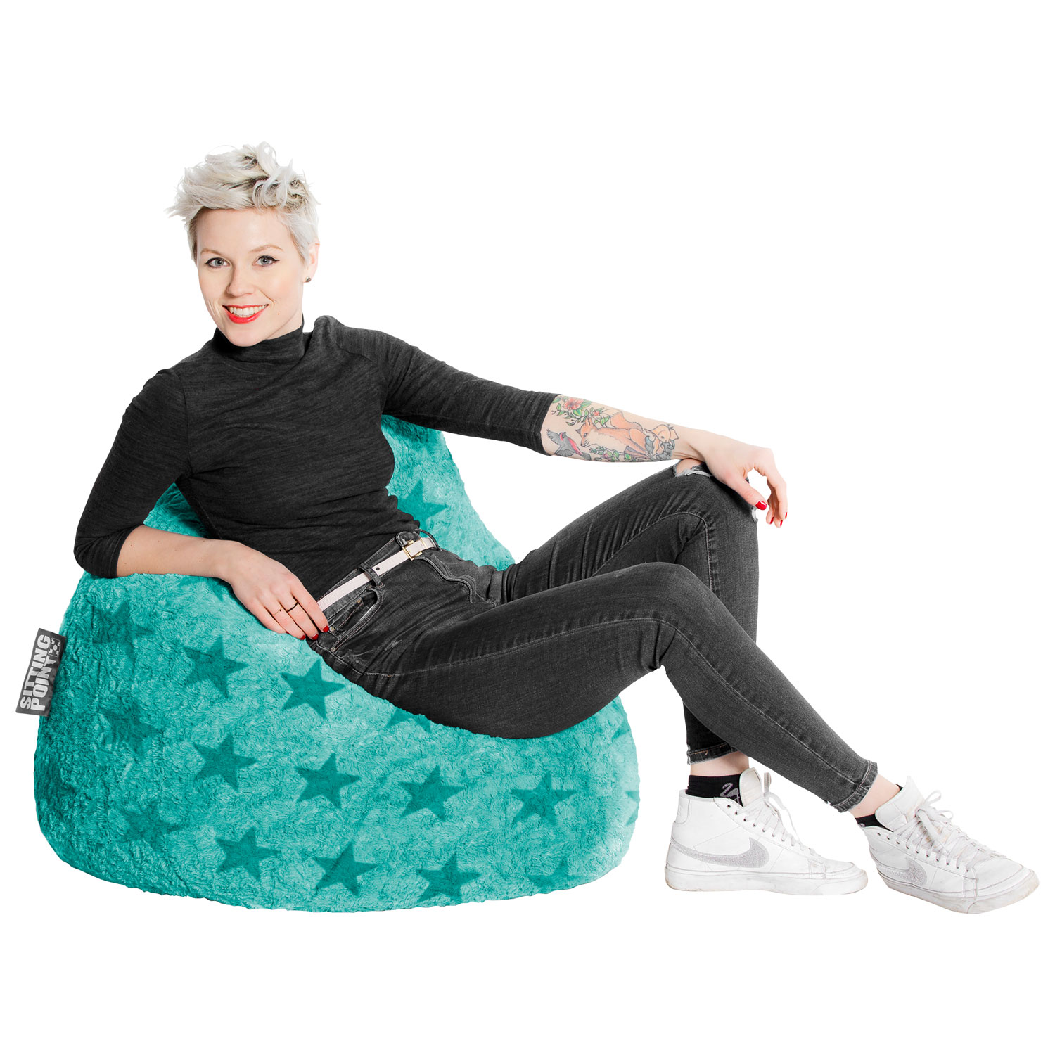 Fauteuil poire contemporain en polyester Fluffy Stars - Turquoise