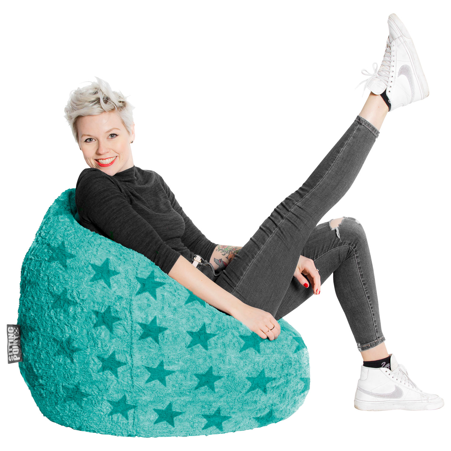 Fauteuil poire contemporain en polyester Fluffy Stars - Turquoise