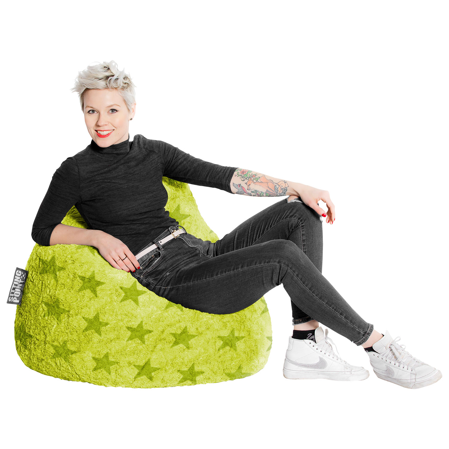 Fluffy Stars Contemporary Polyester Bean Bag – Green