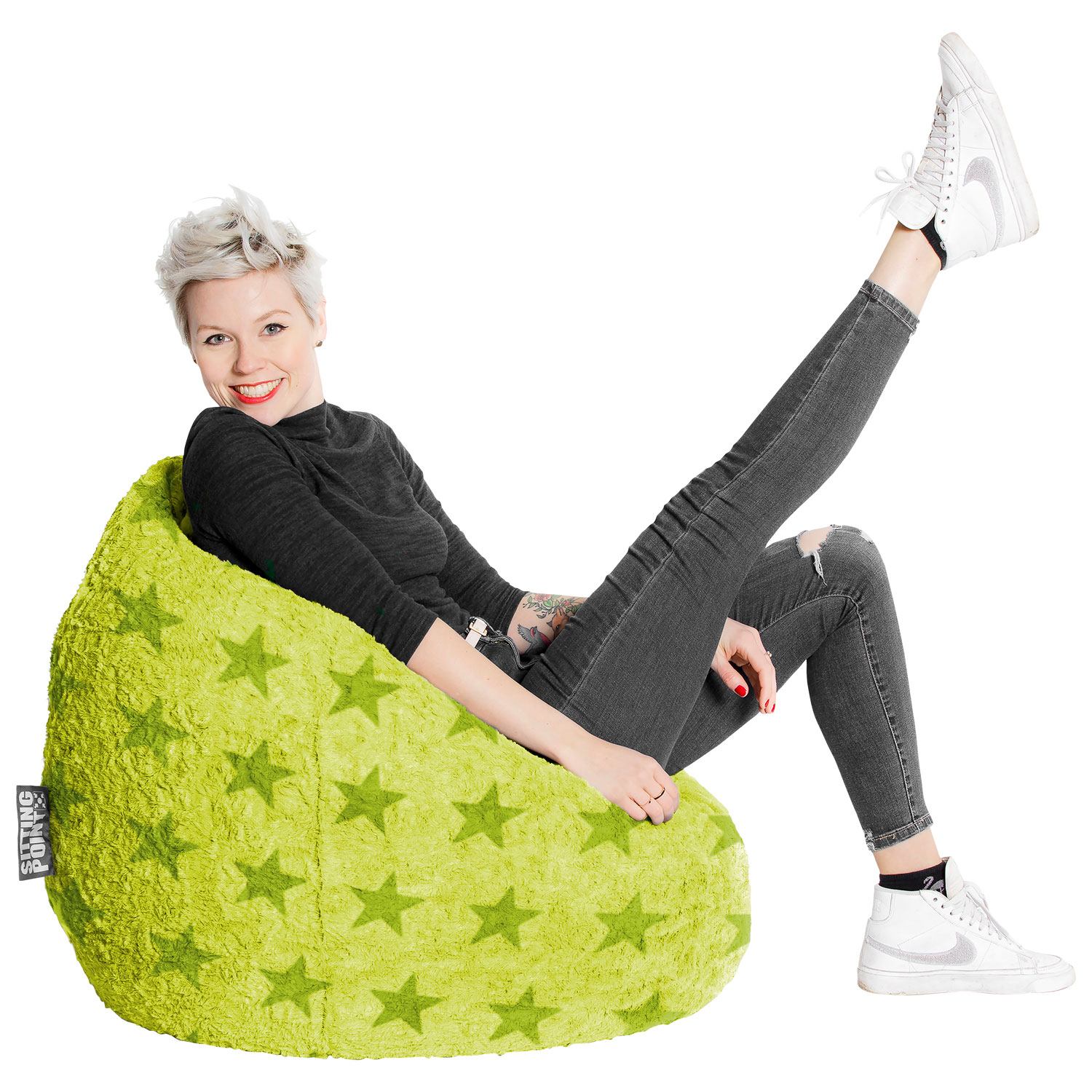 Fluffy Stars Contemporary Polyester Bean Bag – Green