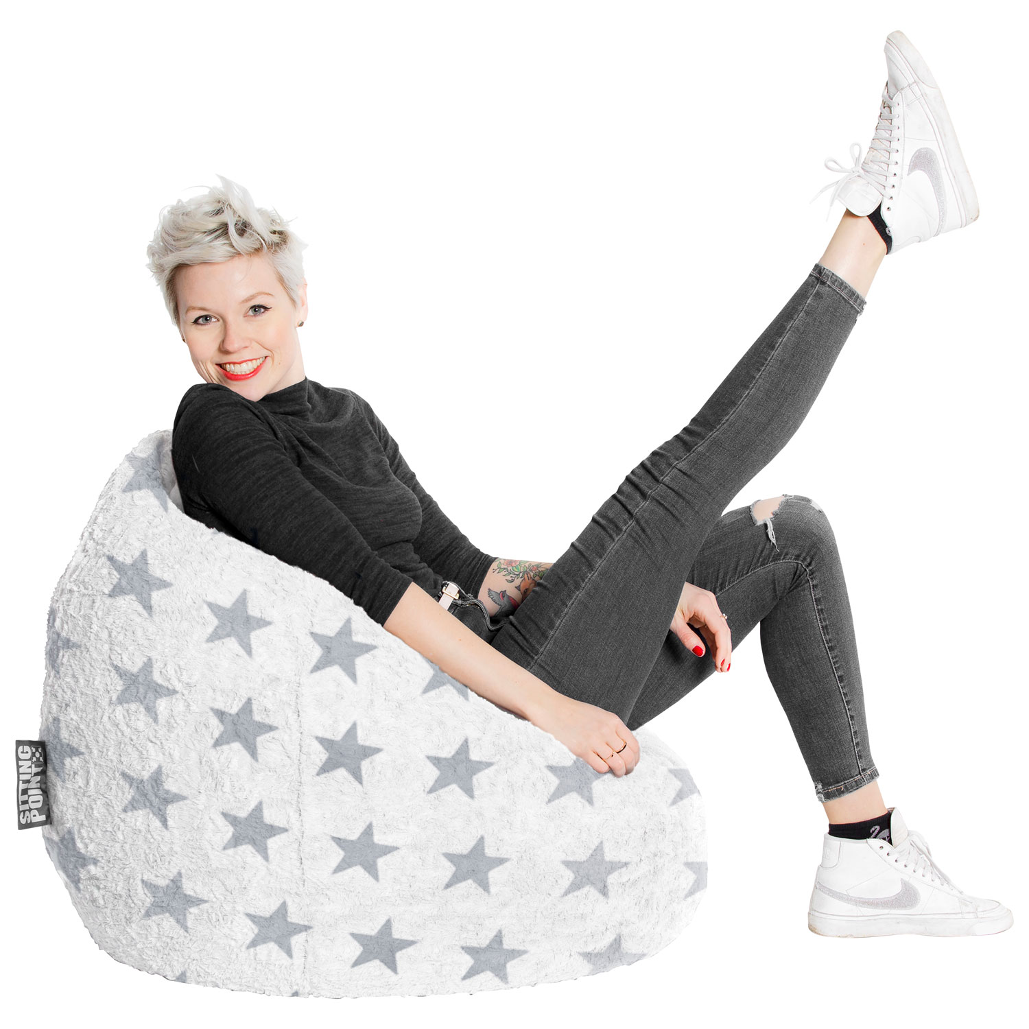 Fauteuil poire contemporain en polyester Fluffy Stars - Blanc