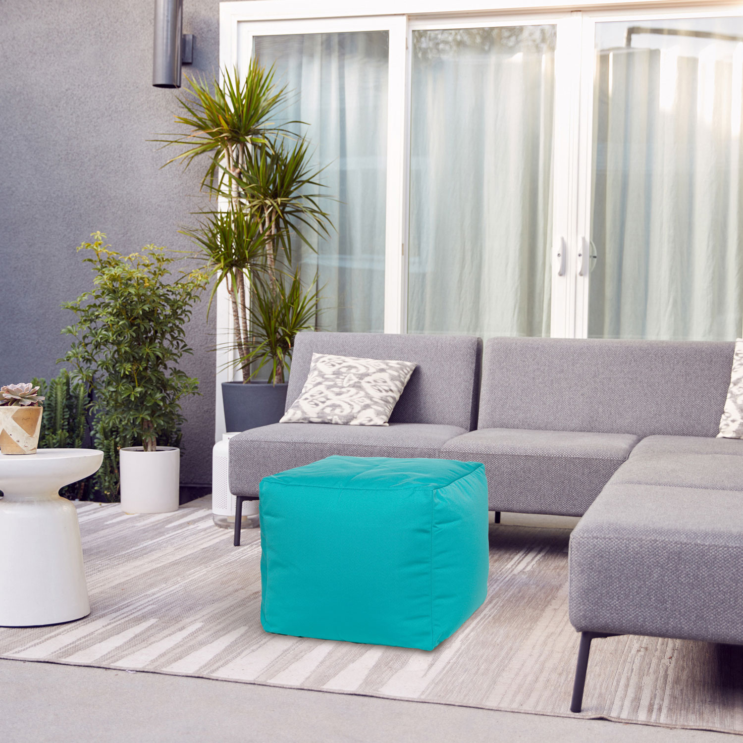 Gouchee Home Cube Soleil Polyester Pouf - Peacock