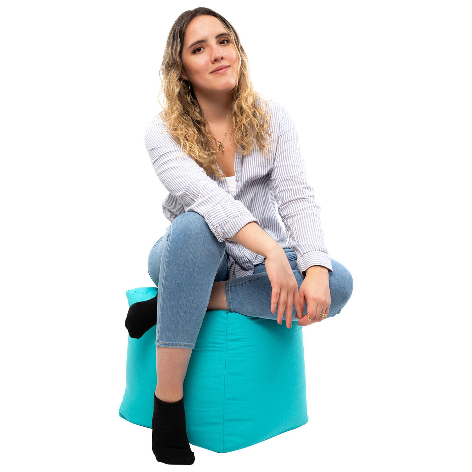 Gouchee Home Cube Soleil Polyester Pouf - Peacock