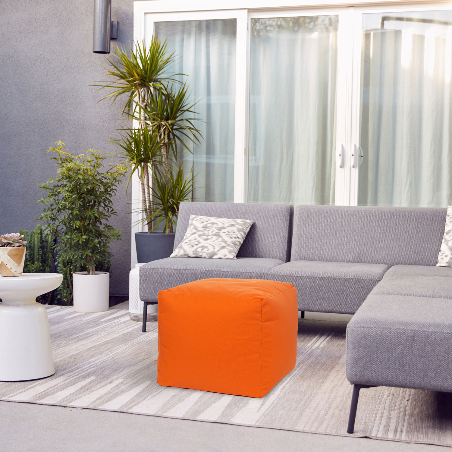 Gouchee Home Cube Soleil Polyester Pouf - Orange