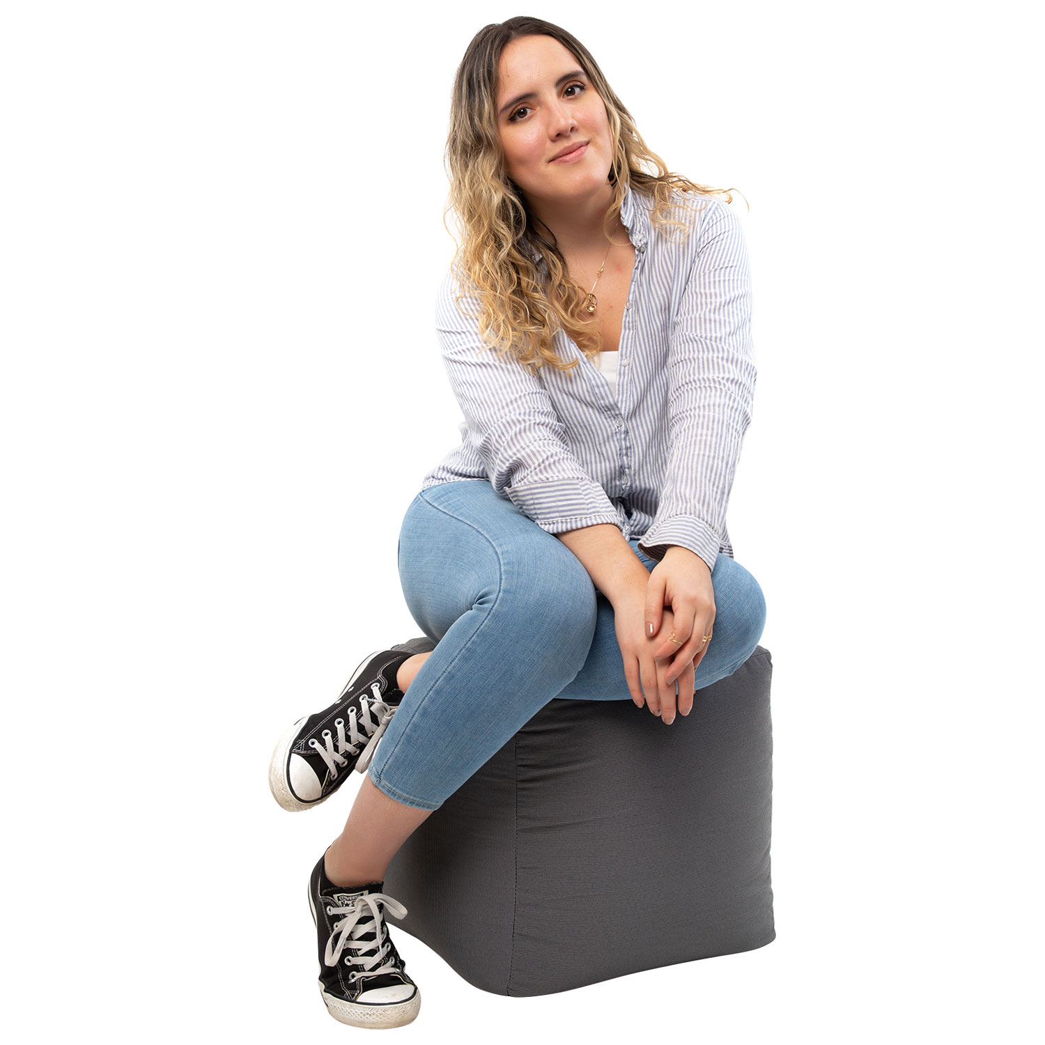 Gouchee Home Cube Soleil Polyester Pouf - Charcoal