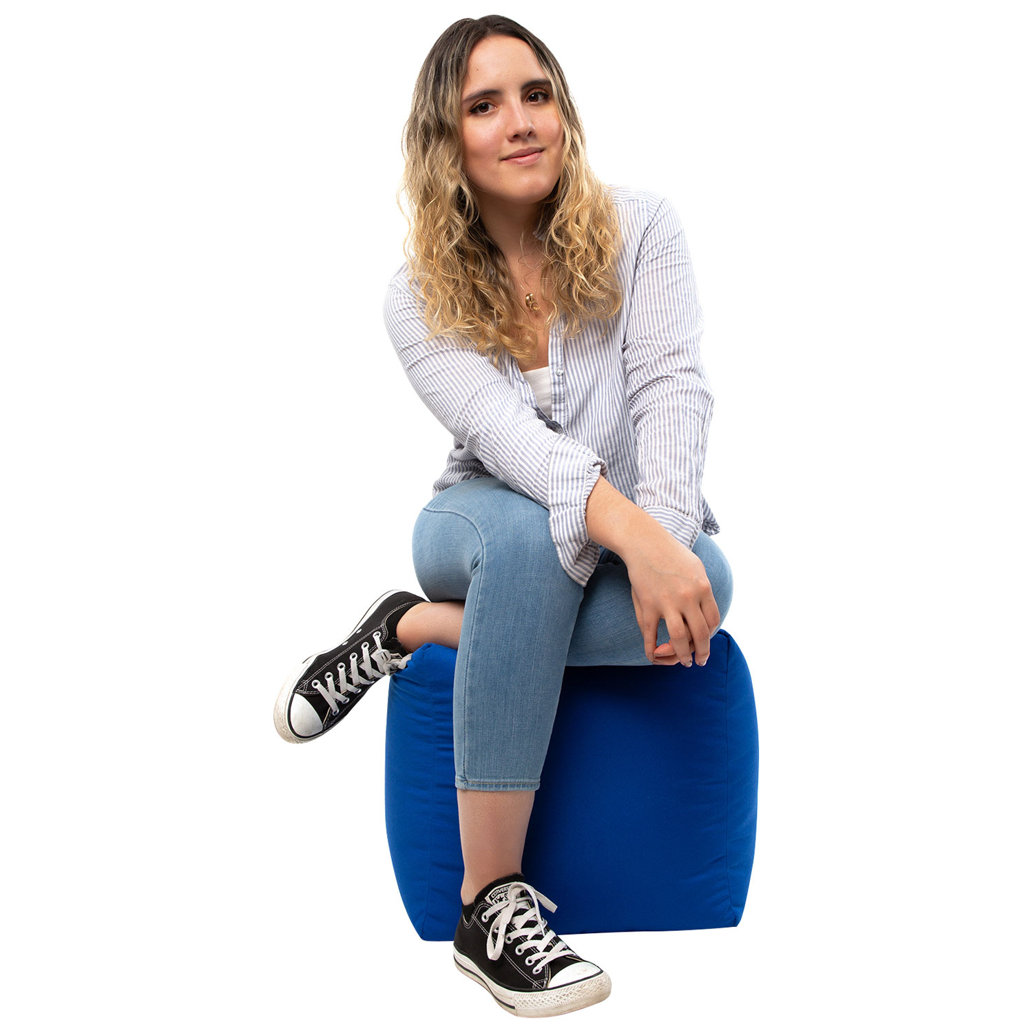 Pouf en polyester Cube Soleil de Gouchee Home - Bleu