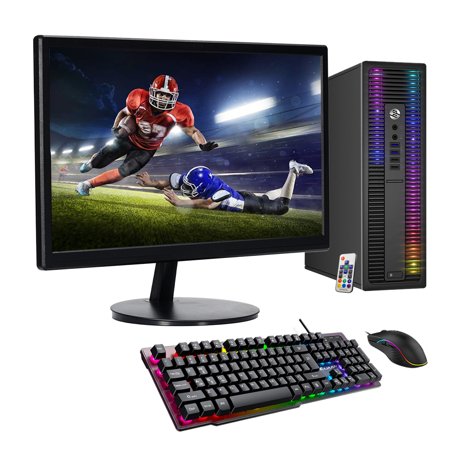 Refurbished (Good) - Custom Built RGB Lights PC with 24" Monitor - HP ProDesk Desktop PC Intel Core i7 6700, GeForce 1030 2GB 16GB RAM 256GB SSD Win 10 Pro Wi-Fi Keyboard & Mouse