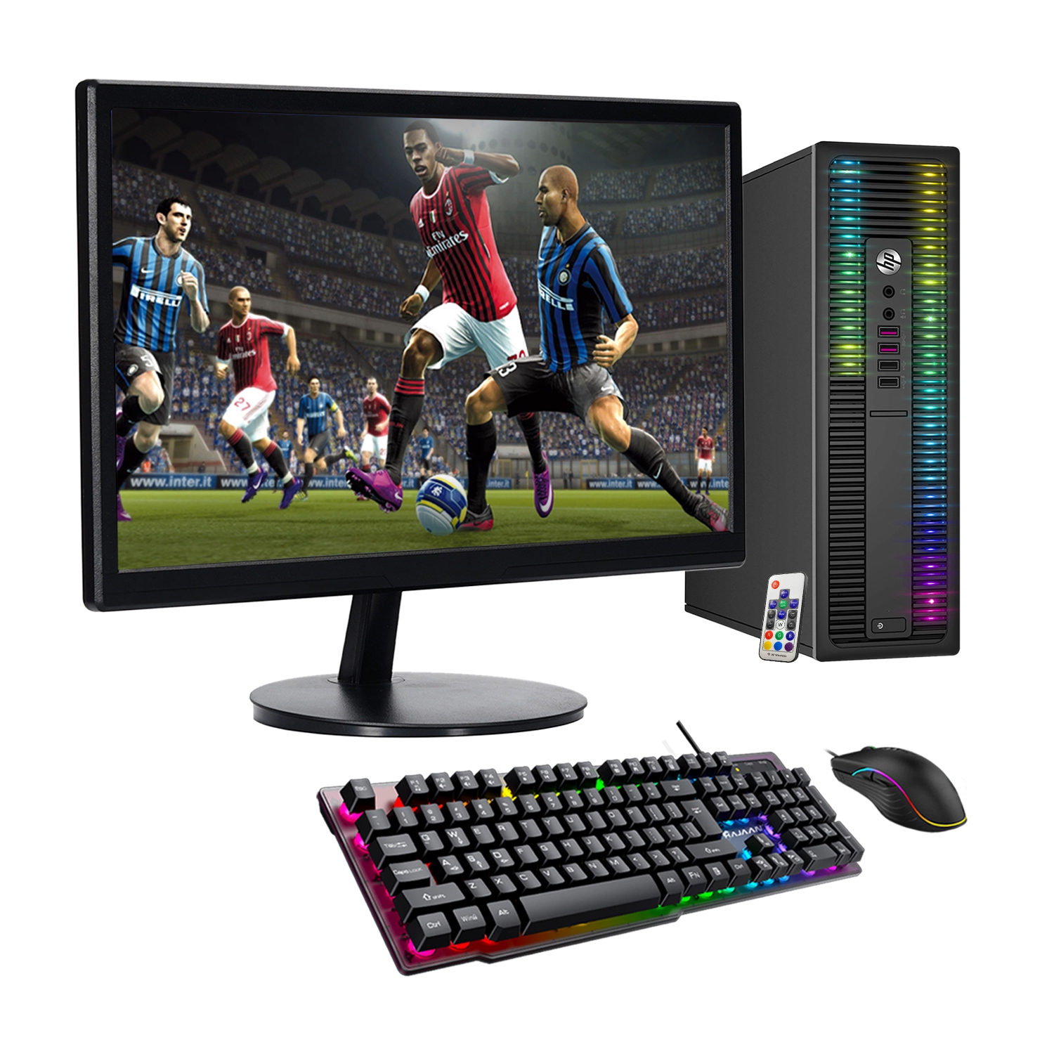 Refurbished (Good) - Custom Built RGB Lights PC with 24" Monitor - HP ProDesk Desktop PC Intel Core i5 6500, GeForce 1030 2GB 16GB RAM 256GB SSD Win 10 Pro Wi-Fi Keyboard & Mouse