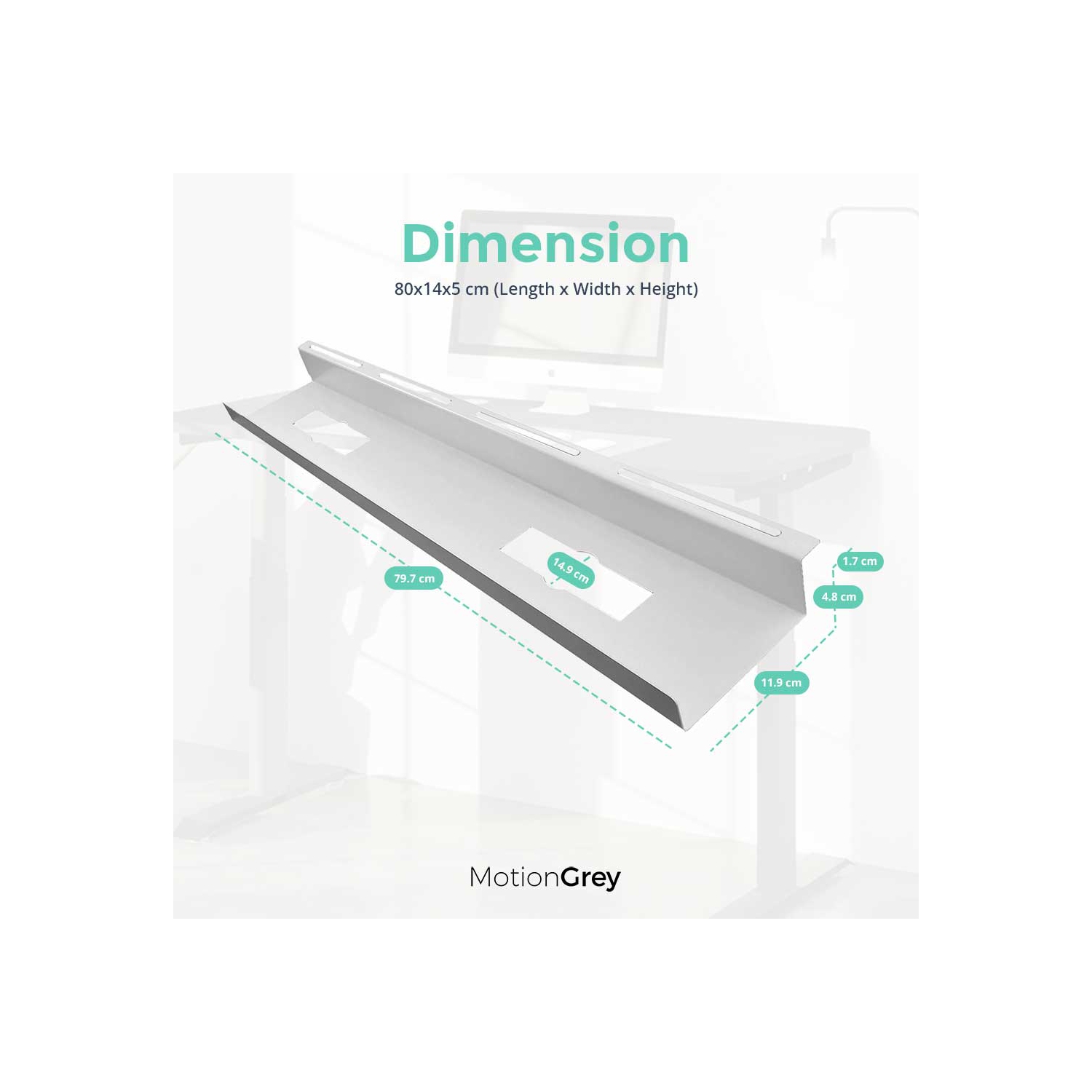 MotionGrey Under Desk Cord Management Cable Tray Organizer for Work Computer Tables, Home and Office Sit-Stand Desks - White Color