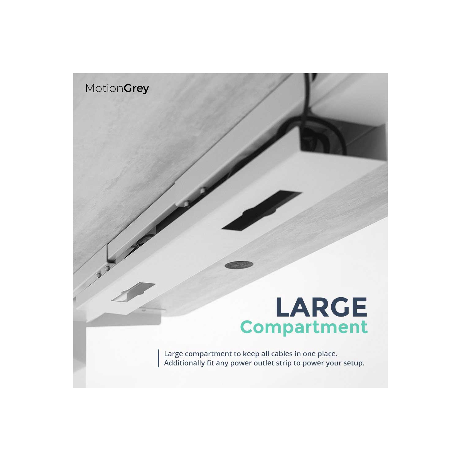 MotionGrey Under Desk Cord Management Cable Tray Organizer for Work Computer Tables, Home and Office Sit-Stand Desks - White Color