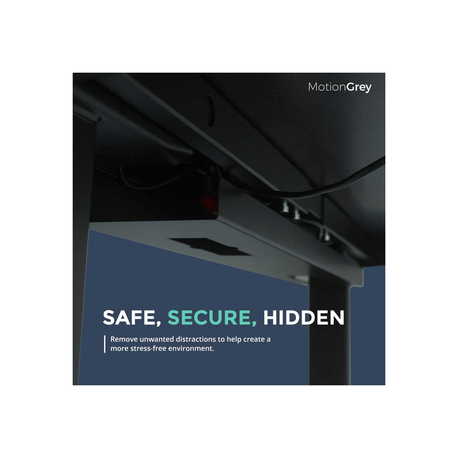 Range-câbles sous bureau MotionGrey pour tables d'ordinateur de bureau, bureaux à domicile et bureaux - Noir