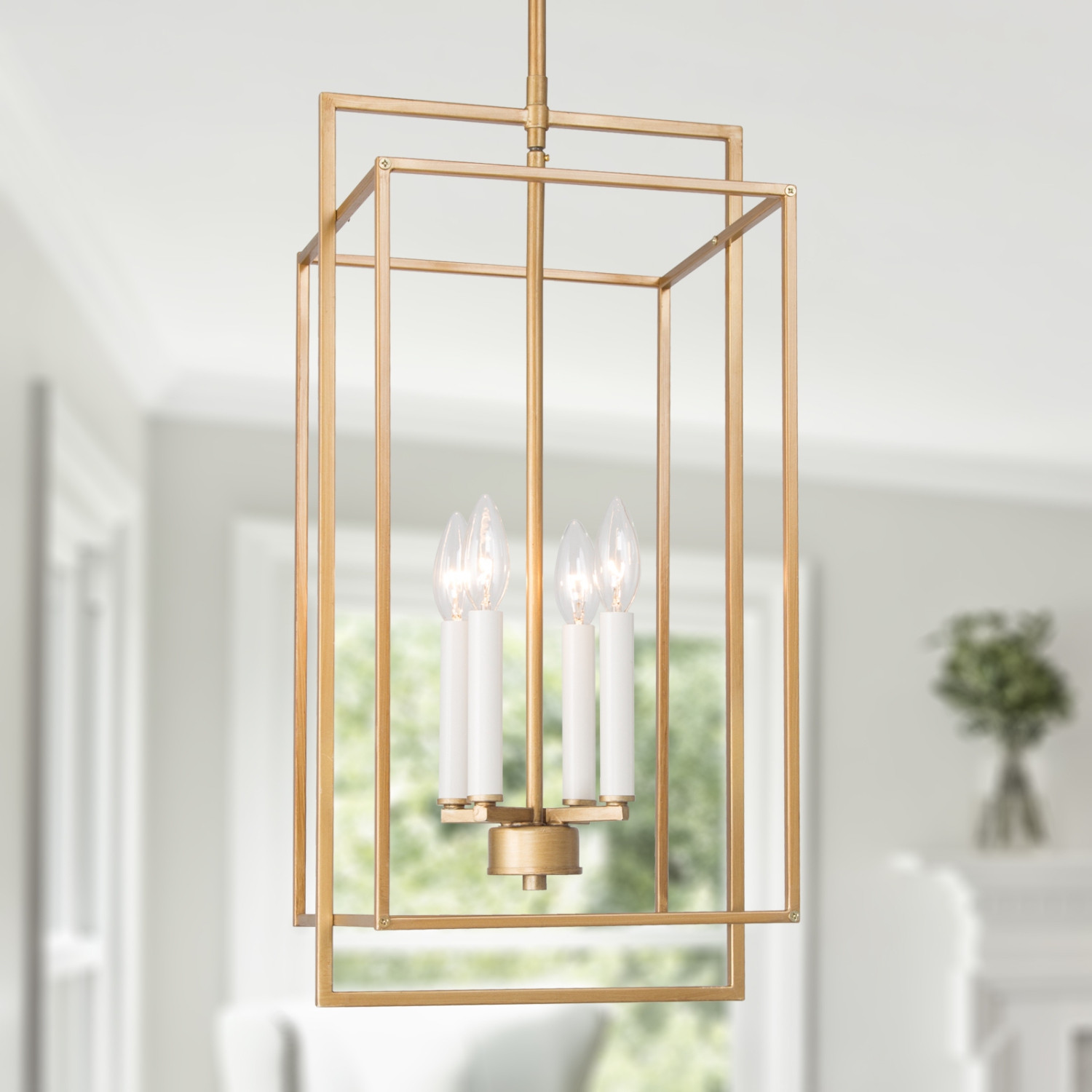 Modern 4-Light Geometric Gold Chandelier