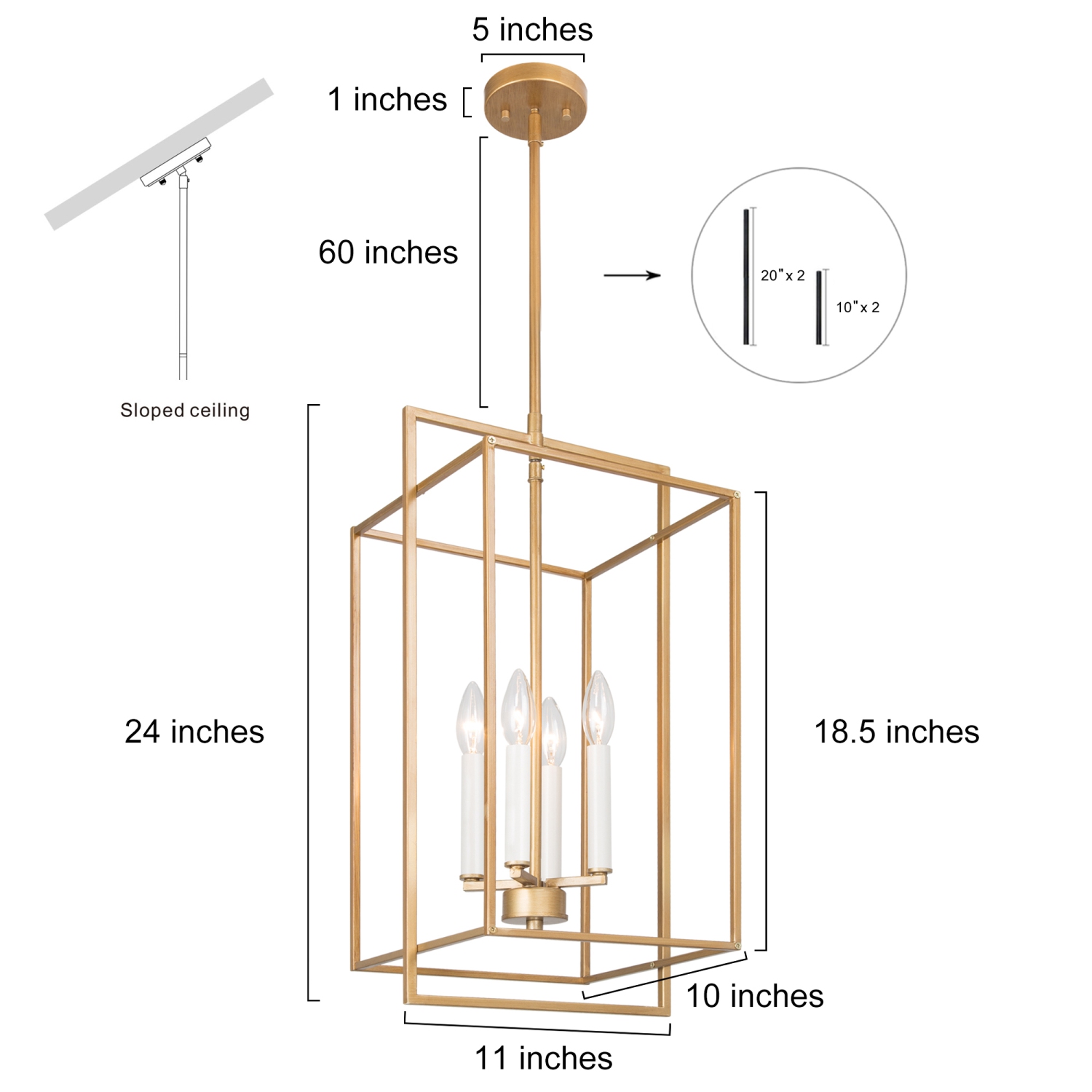Modern 4-Light Geometric Gold Chandelier