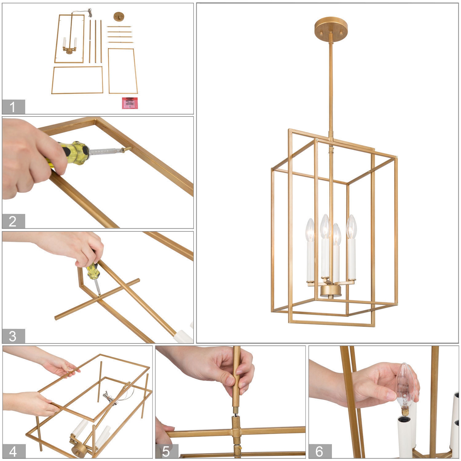 Modern 4-Light Geometric Gold Chandelier