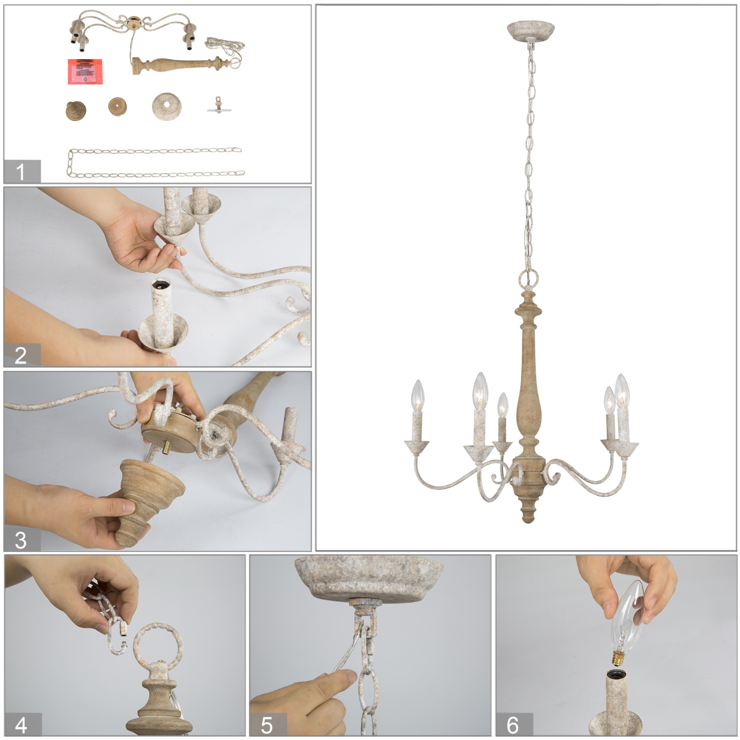Modern 5-Light French Country Antique Chandelier