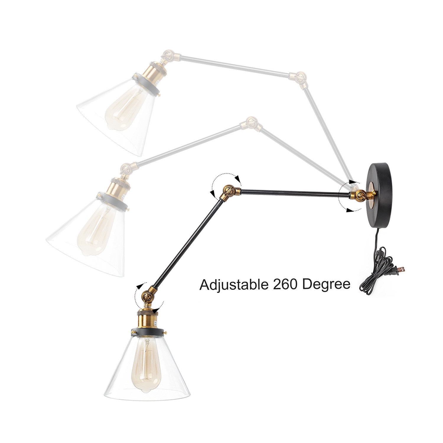 Lampe murale moderne à 1 ampoule avec bras pivotant