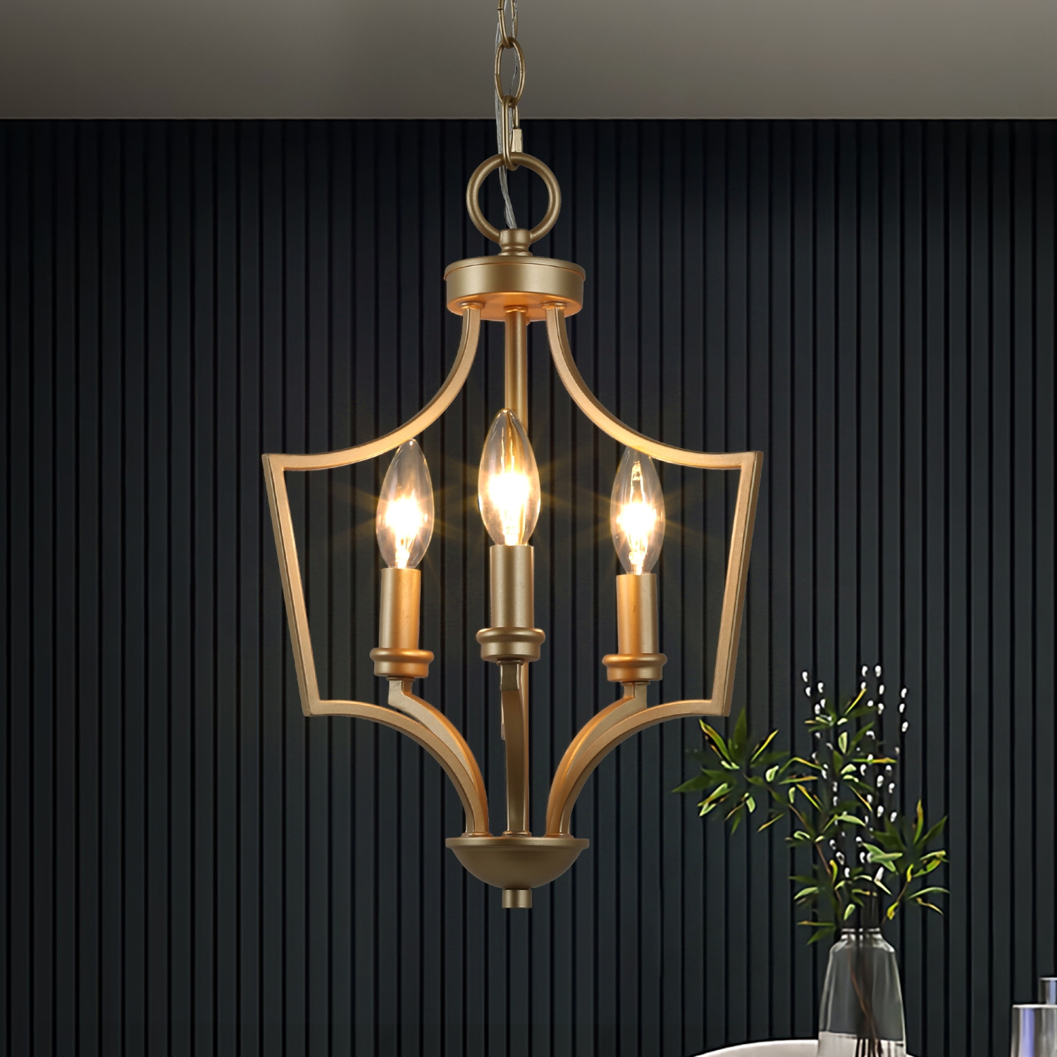 Modern 3-Light Golden Candelabras Chandelier