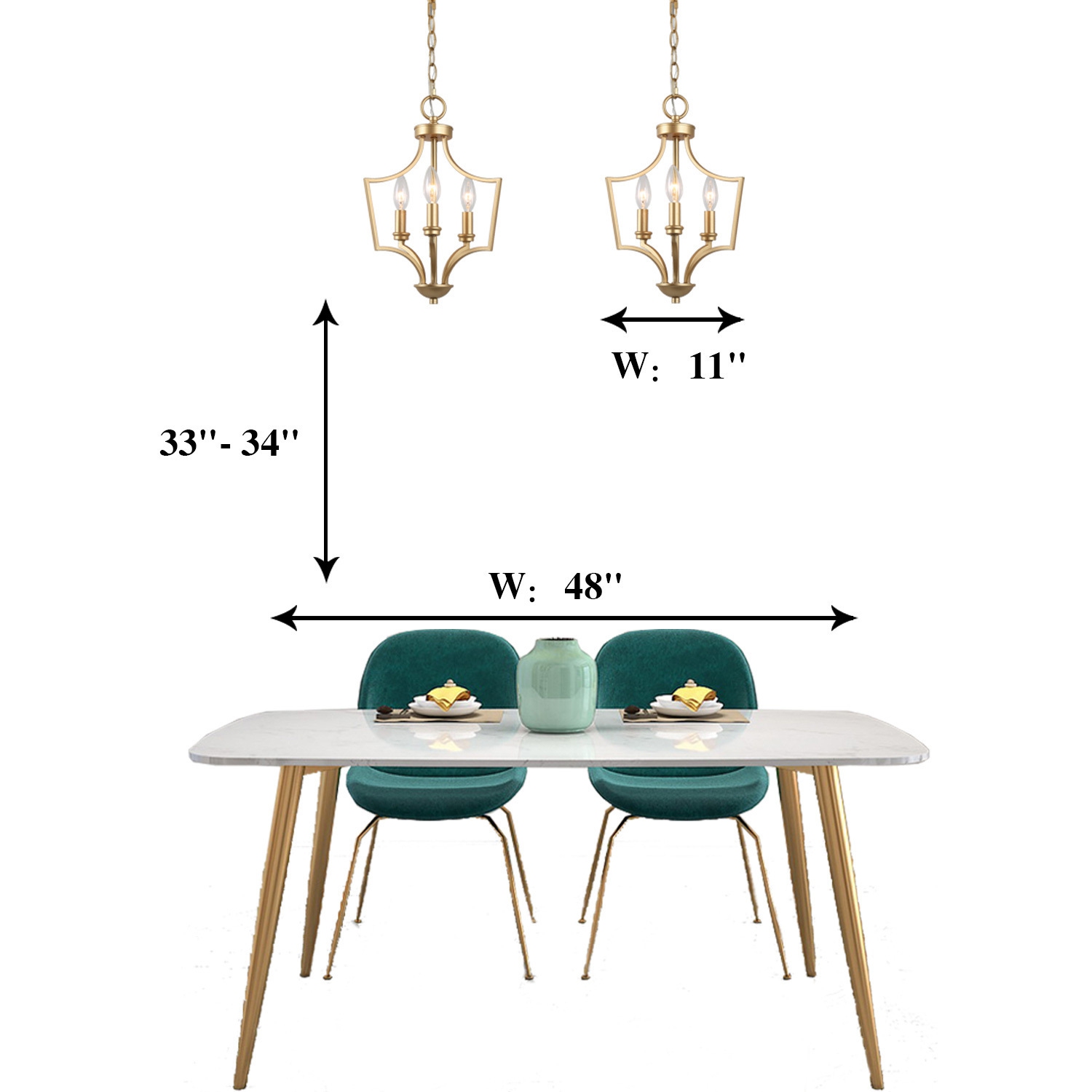 Modern 3-Light Golden Candelabras Chandelier