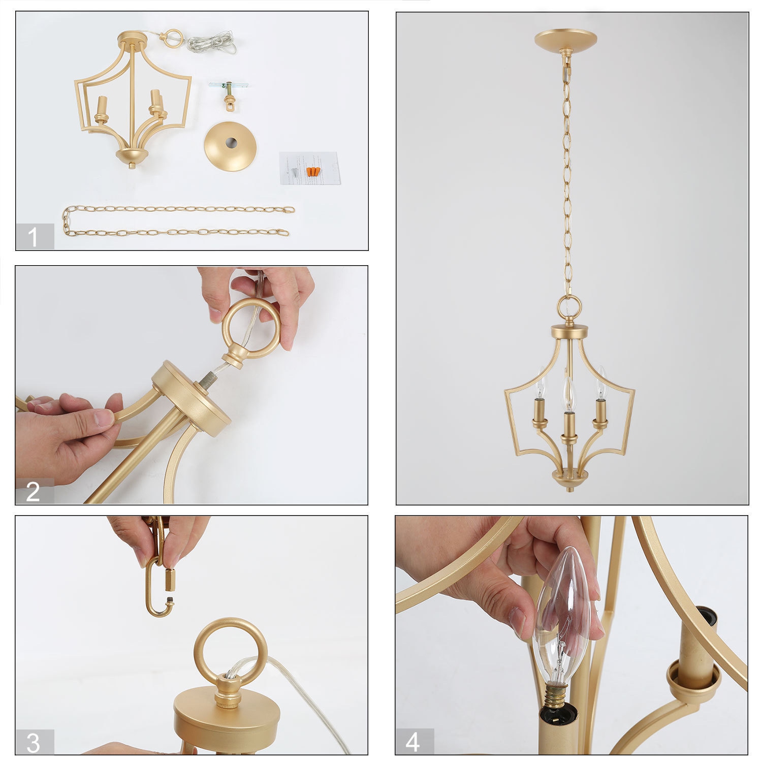 Modern 3-Light Golden Candelabras Chandelier