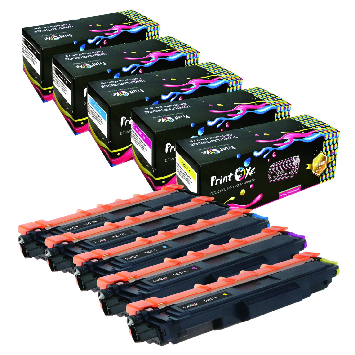 PRINTOXE® TN227 Brother Compatible Set plus Black High Yield TN223 | 5 Best Toner Cartridges TN 227 for HL L3210CW L3230CDW L3270CDW L3290CDW and MFC