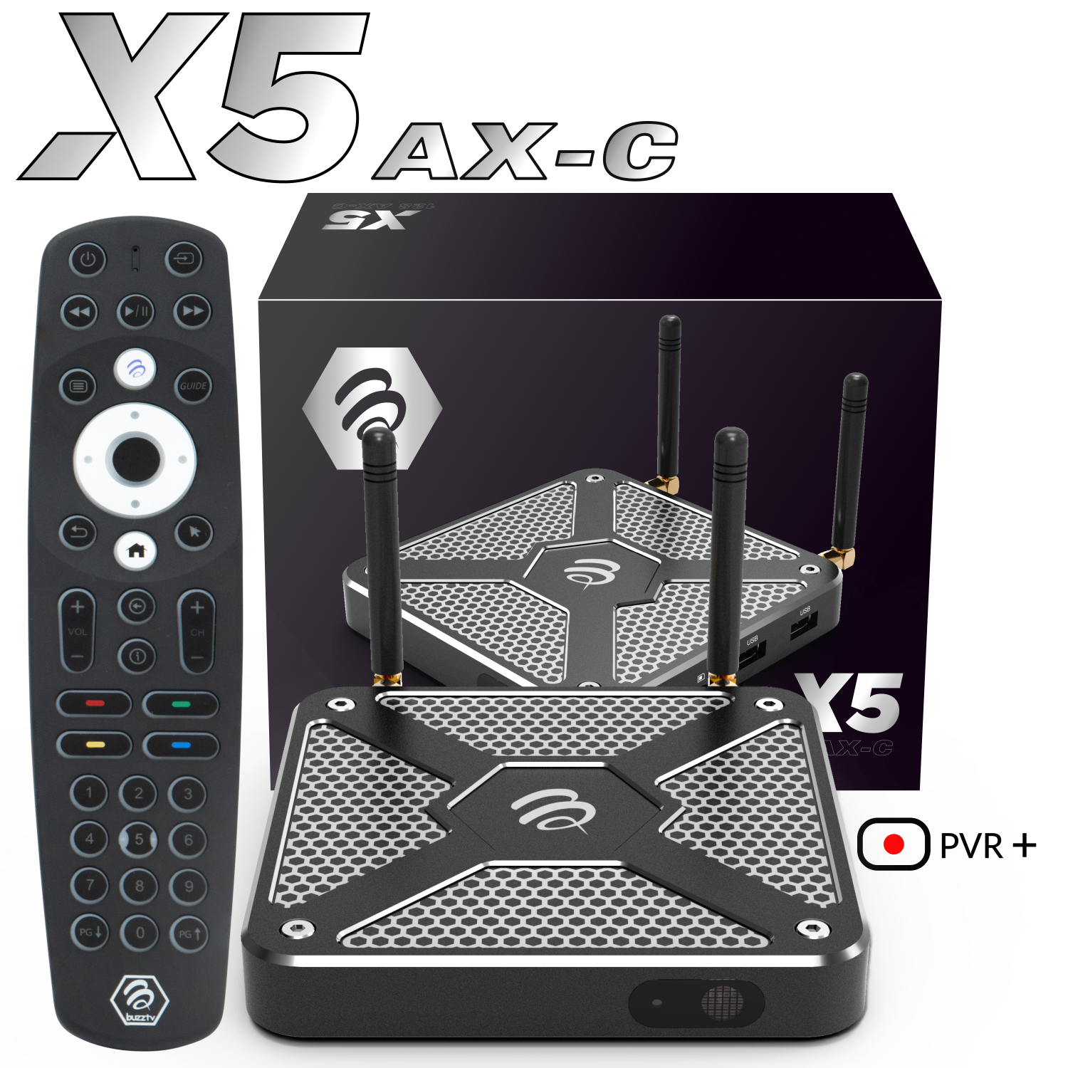 BuzzTV X5 64 AX-C - 4K UHD Android Media Streaming Player. 4GB RAM /64GB Memory / 6th Generation Wireless AX