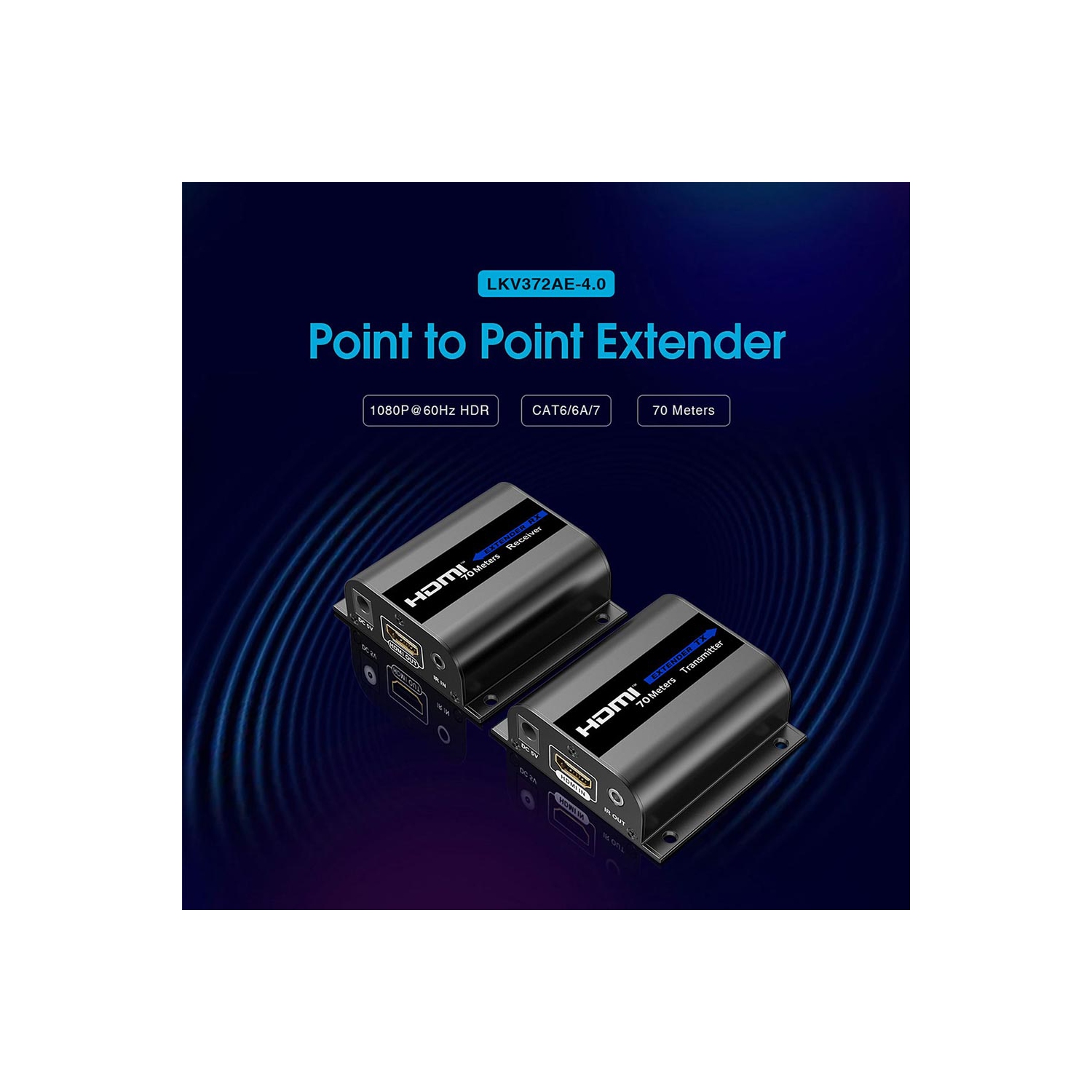 Prolongateur HDMI et IR LKV372AE-4.0 de Speedex sur un câble Cat6/6a/7. 1080P à 60 Hz jusqu’à 70 m avec émetteur et récepteur infrarouge, sans délai