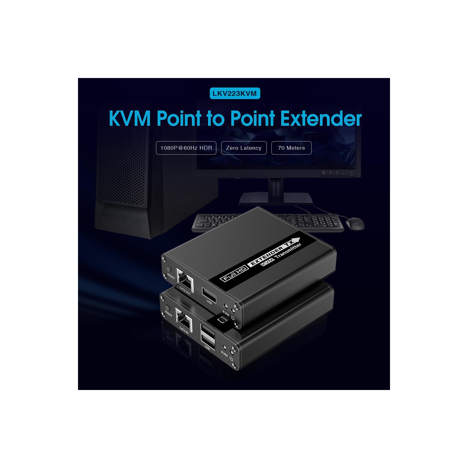 Le LKV223KVM de Speedex prolonge le signal HDMI sur un seul câble CAT6/6a/7 jusqu’à 70 m avec télécommande KVM, 1080p à 60 Hz, trousse de rallonge
