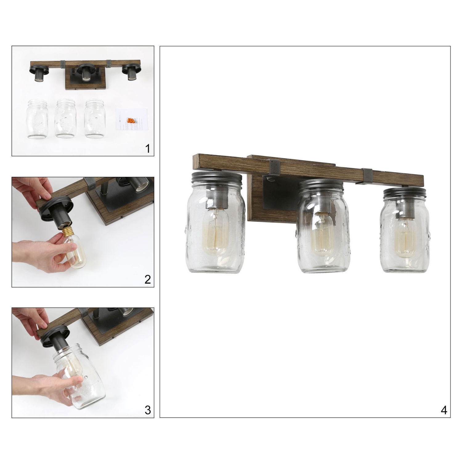 Farmhouse 3-Light Mason Jar Vanity Light