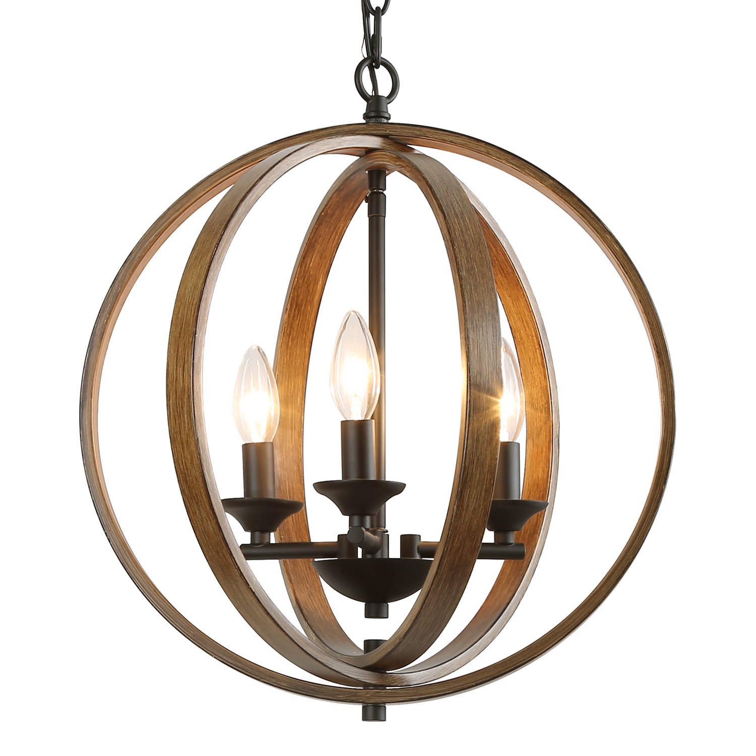 Modern Farmhouse 3-Light Globe Chandelier with Wood Accent