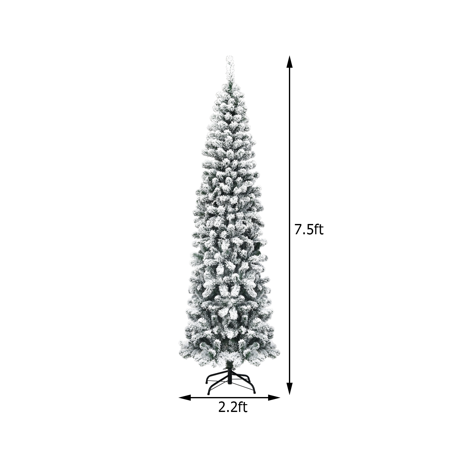Topbuy 4.5ft /6ft/7.5ft Pencil Artificial Christmas Tree Snow Flocked Pencil Tree with Flexible Stand