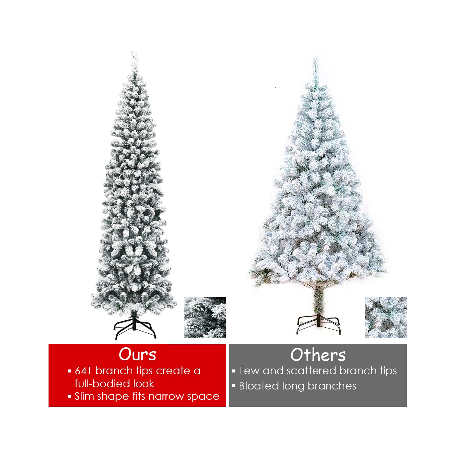 Topbuy 4.5ft /6ft/7.5ft Pencil Artificial Christmas Tree Snow Flocked Pencil Tree with Flexible Stand