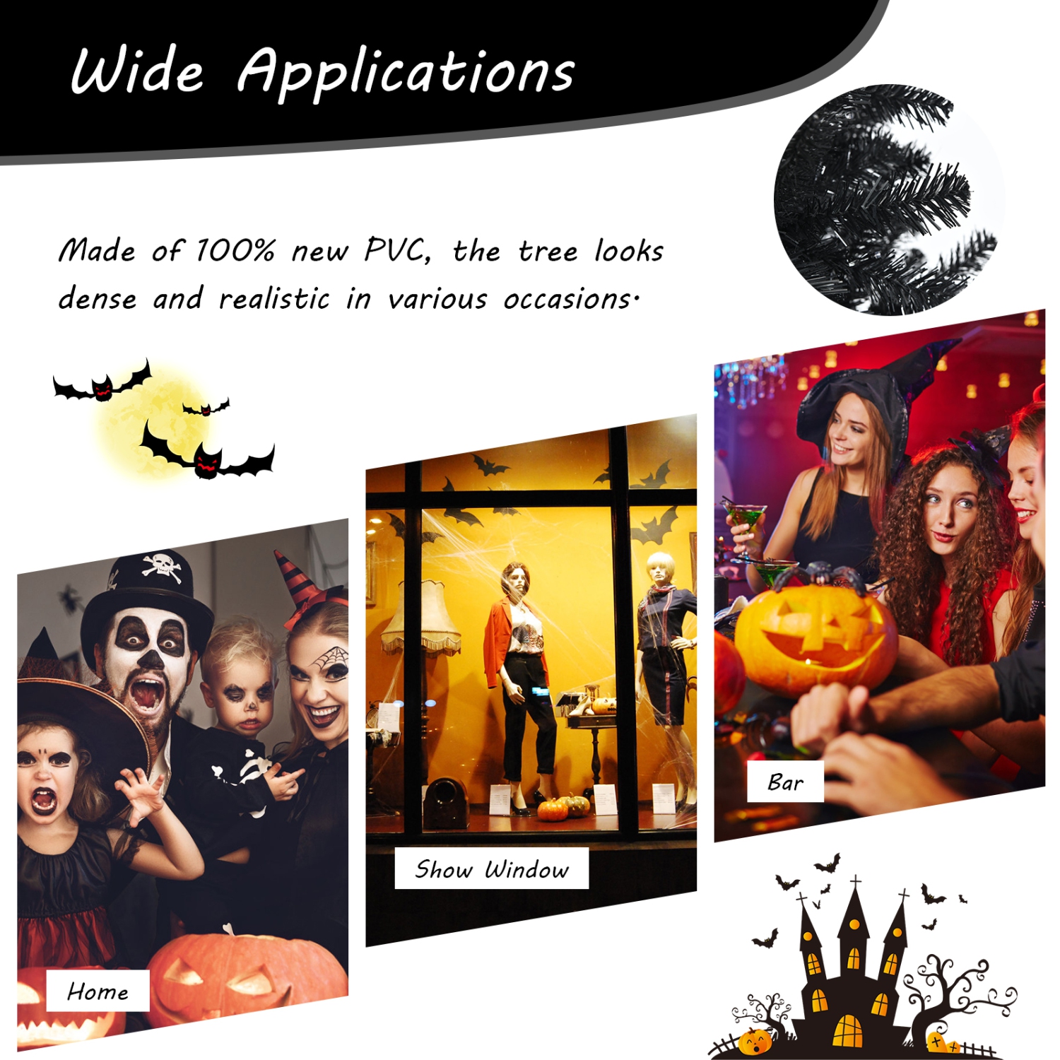 Topbuy 6 Ft Artificial Christmas Tree, Black Halloween Tree w/ 250 Purple LED Lights