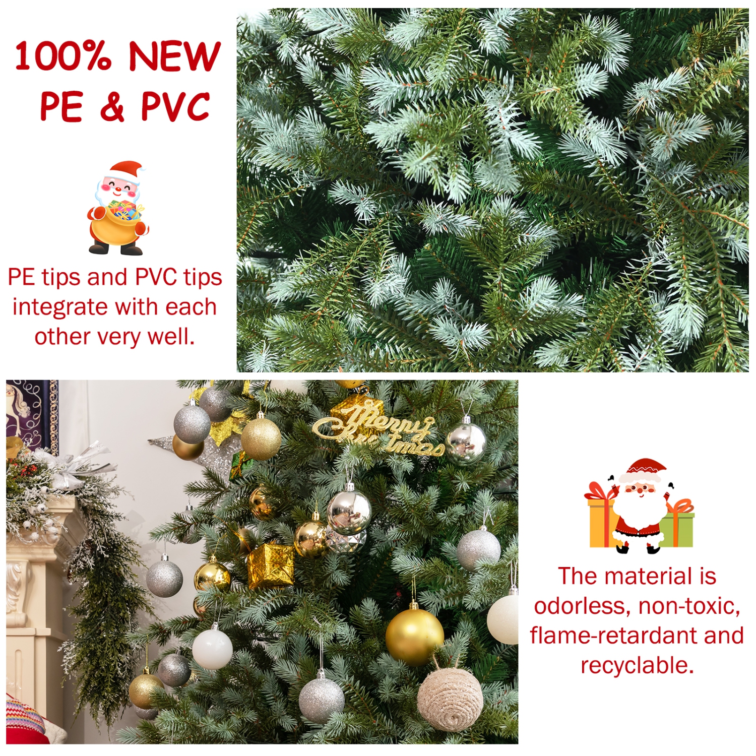 Arbre de Noël artificiel Evergreen 6/7 pi de TopBuy, support en polyéthylène mixte et en PVC inclus, arbre de Noël sans lumières pour le festival